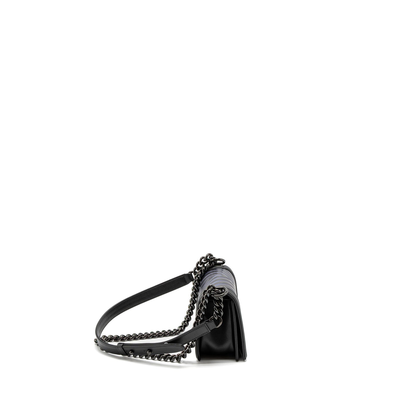 Chanel Boy Chevron Calfskin Iridescent Hardware Black Blue Small Handbag