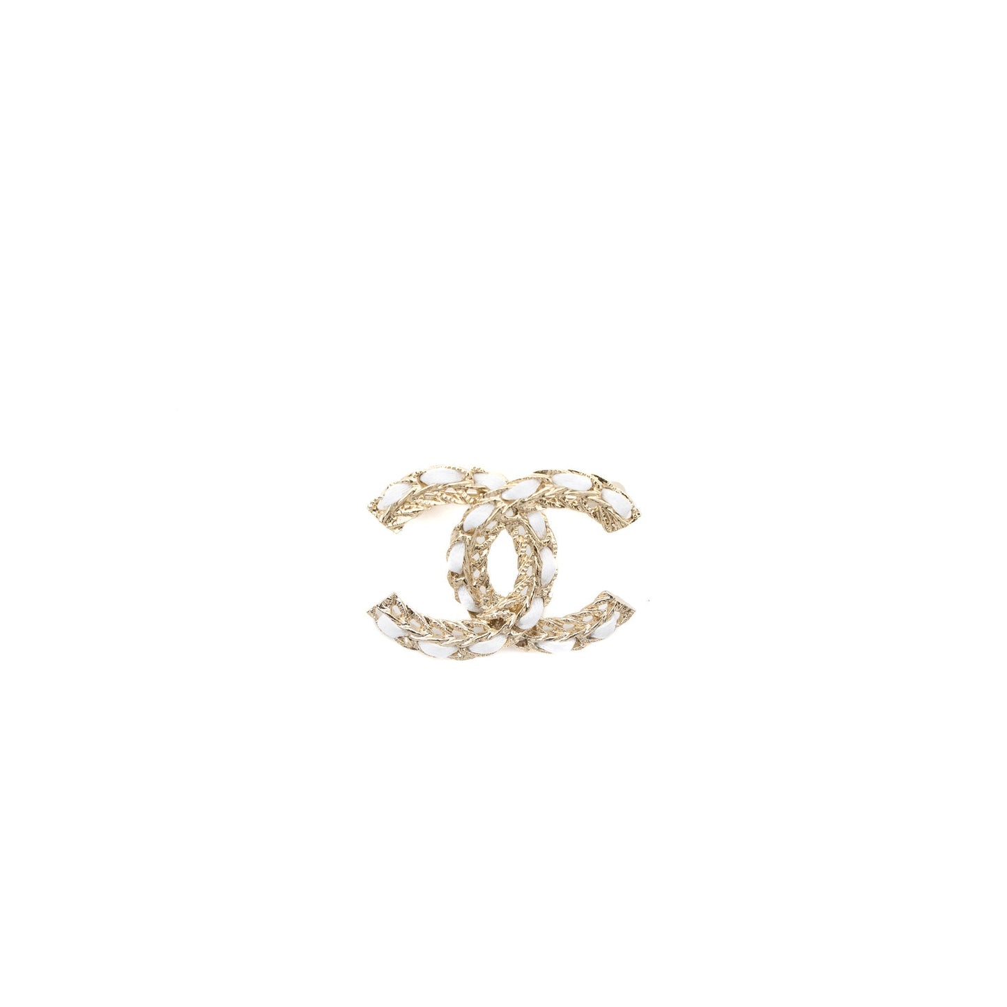 Chanel CC Logo Brooch Light Tone White Gold Leather Handbag