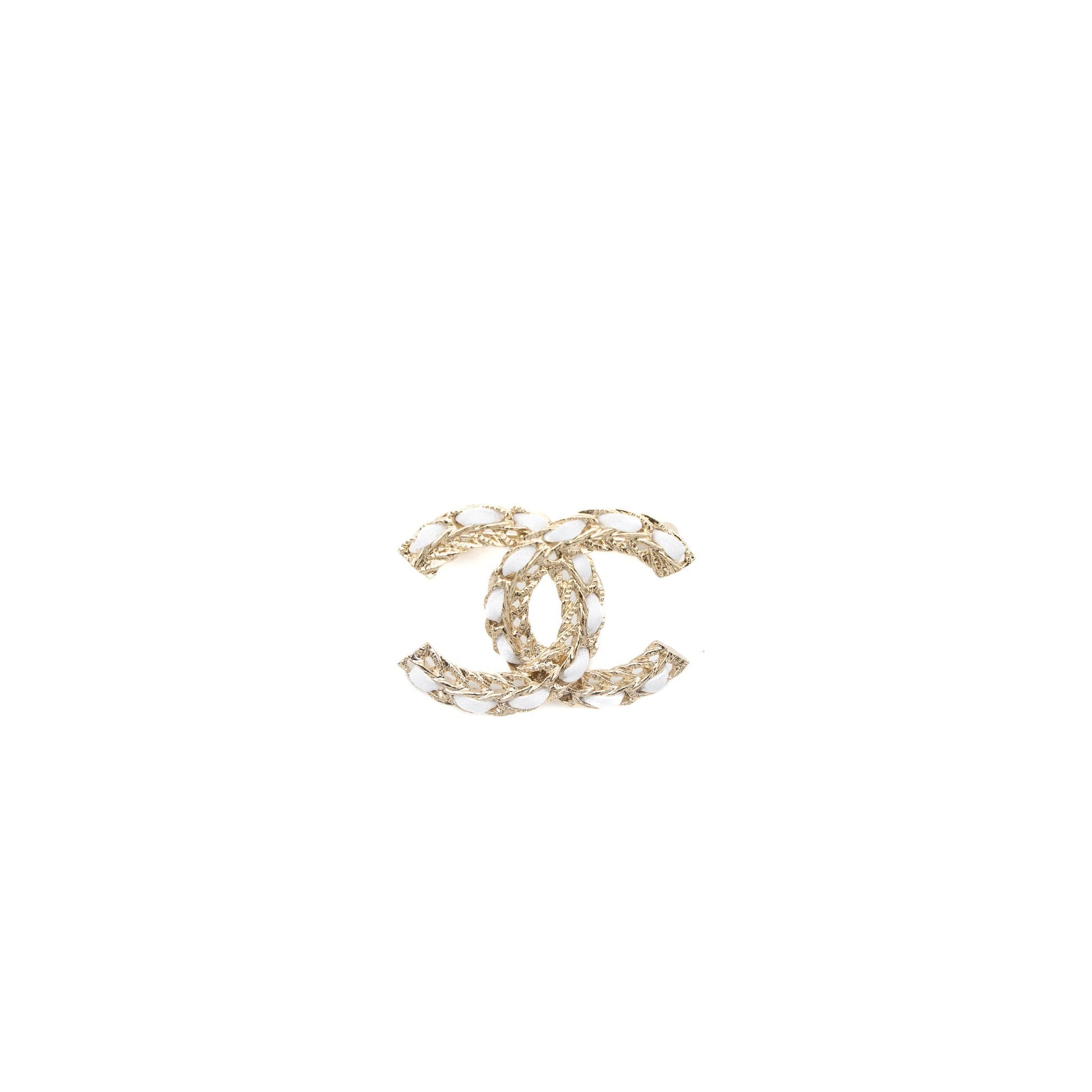 Chanel CC Logo Brooch Light Tone White Gold Leather Handbag