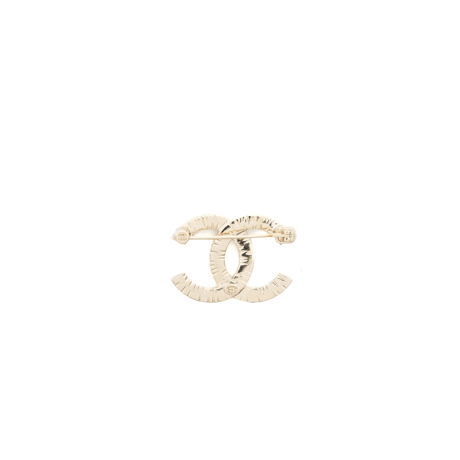Chanel Detailed CC Logo Brooch Crystal Light Gold Handbag