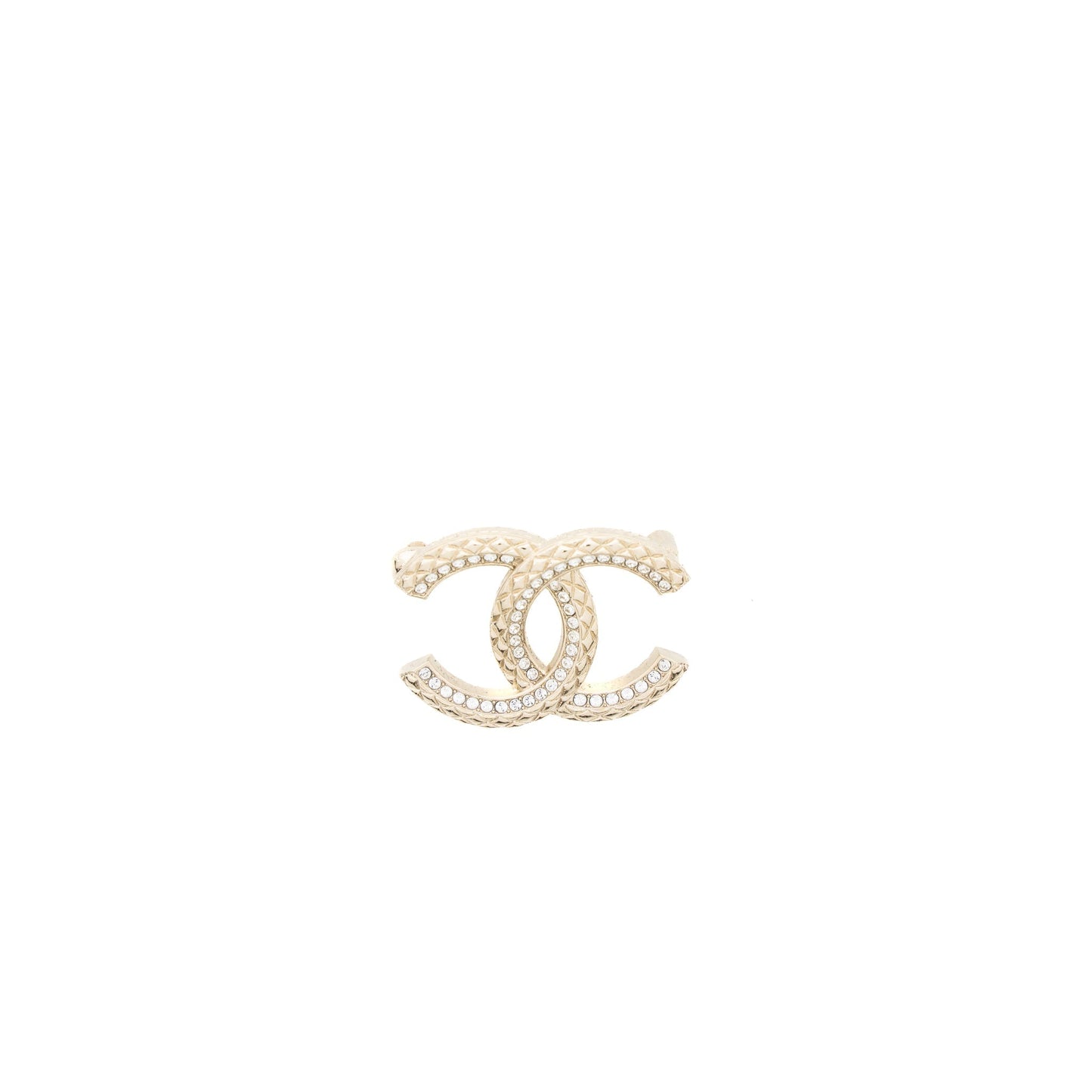 Chanel Detailed CC Logo Brooch Crystal Light Gold Handbag