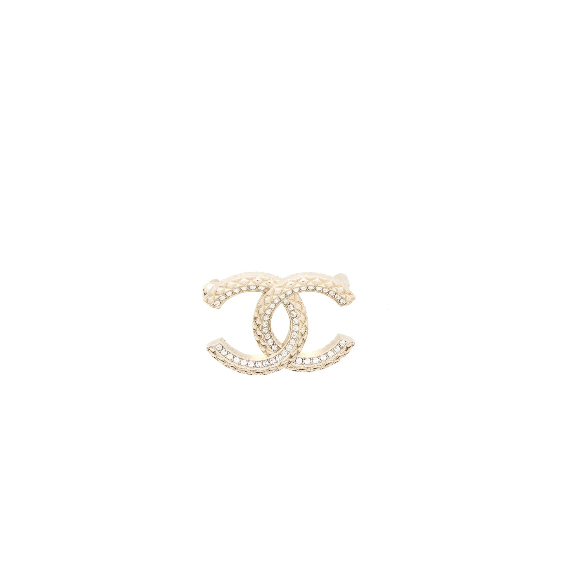 Chanel Detailed CC Logo Brooch Crystal Light Gold Handbag