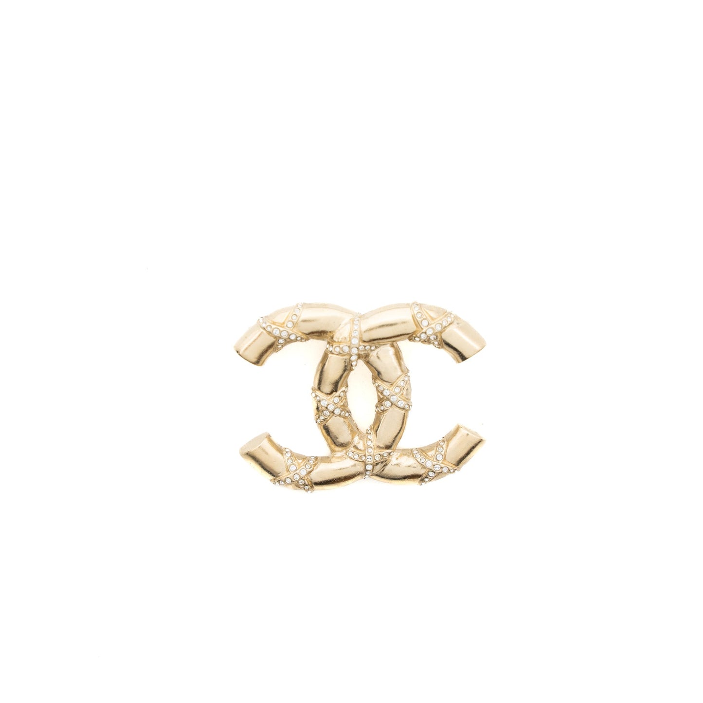 Chanel CC Logo Brooch Crystal Brushed Light Gold Handbag