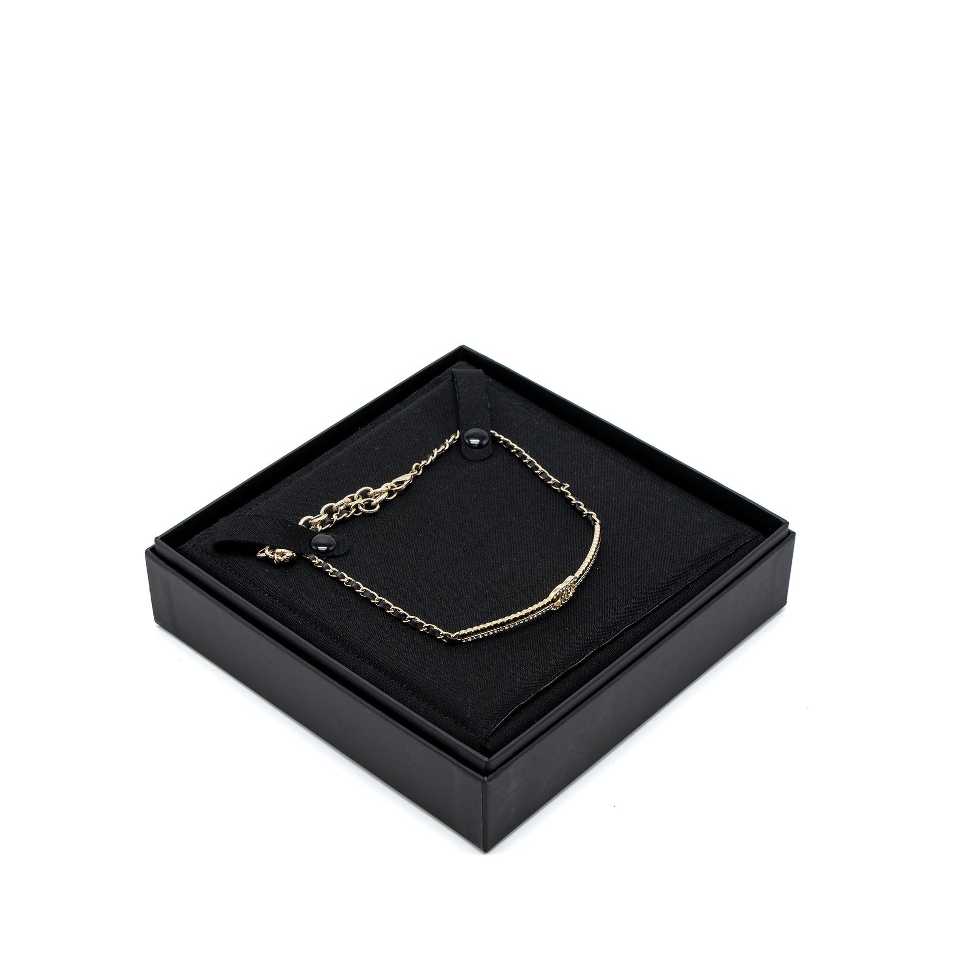 Chanel CC Logo Chocker Crystal Light Tone Gold Leather Handbag
