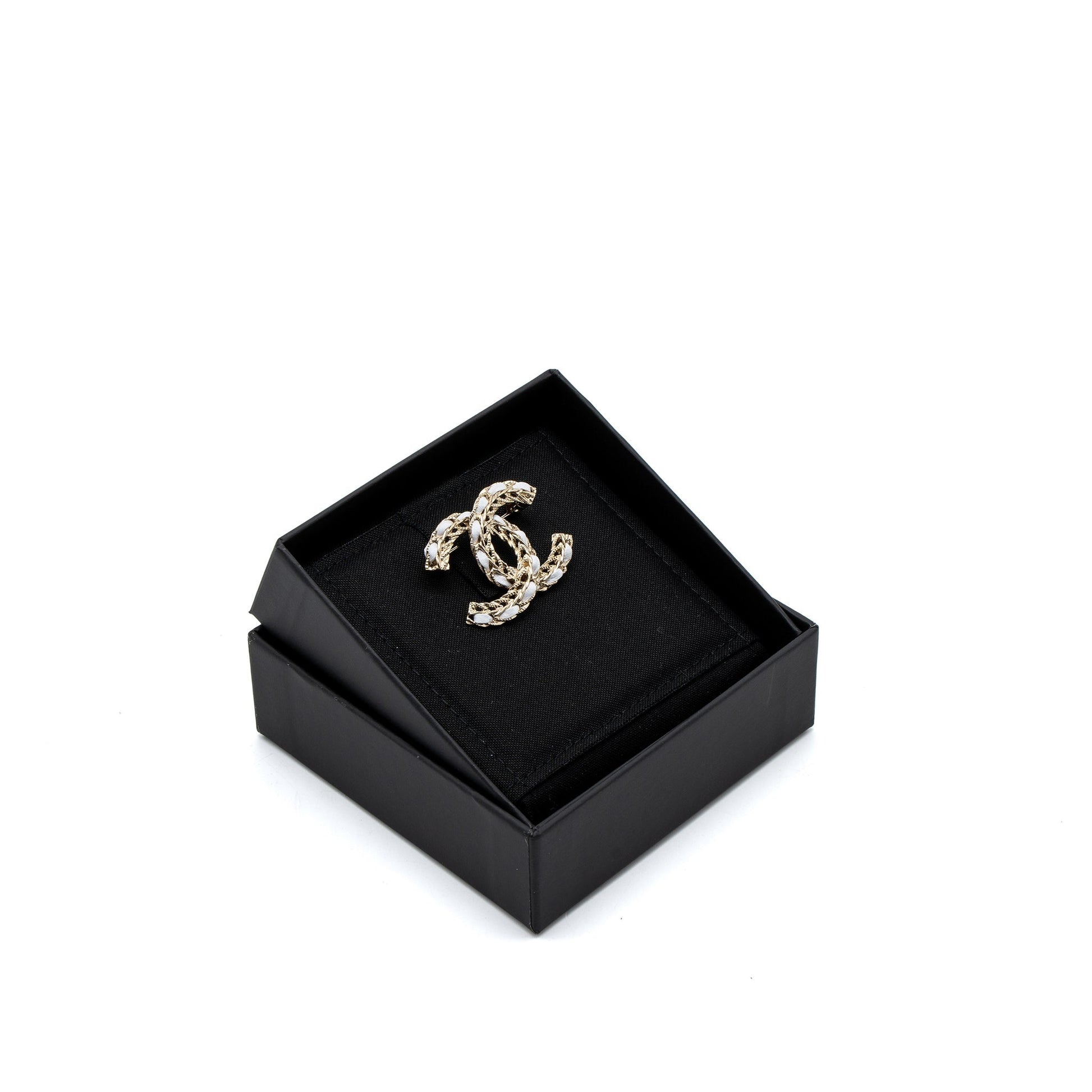 Chanel CC Logo Brooch Light Tone White Gold Leather Handbag