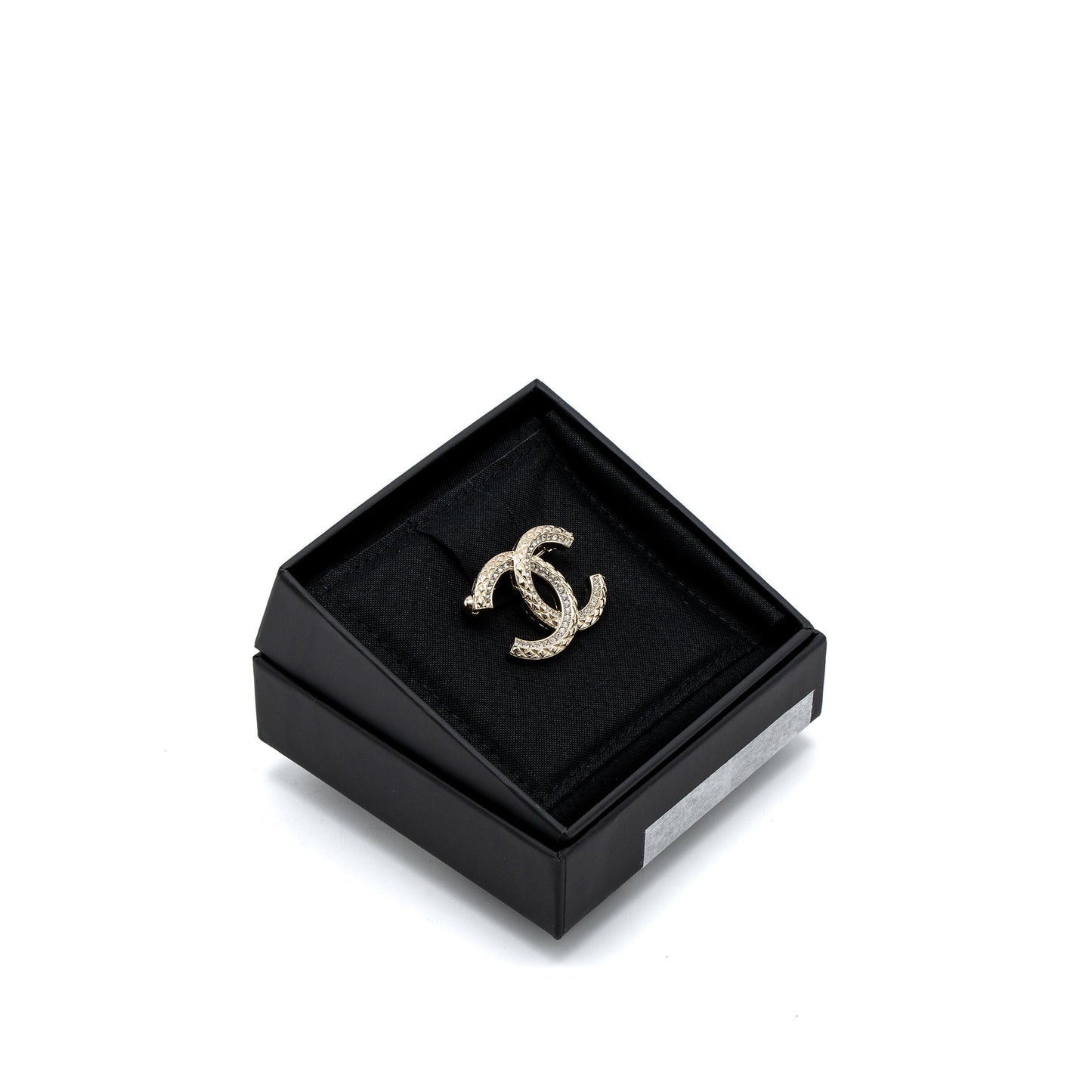 Chanel Detailed CC Logo Brooch Crystal Light Gold Handbag
