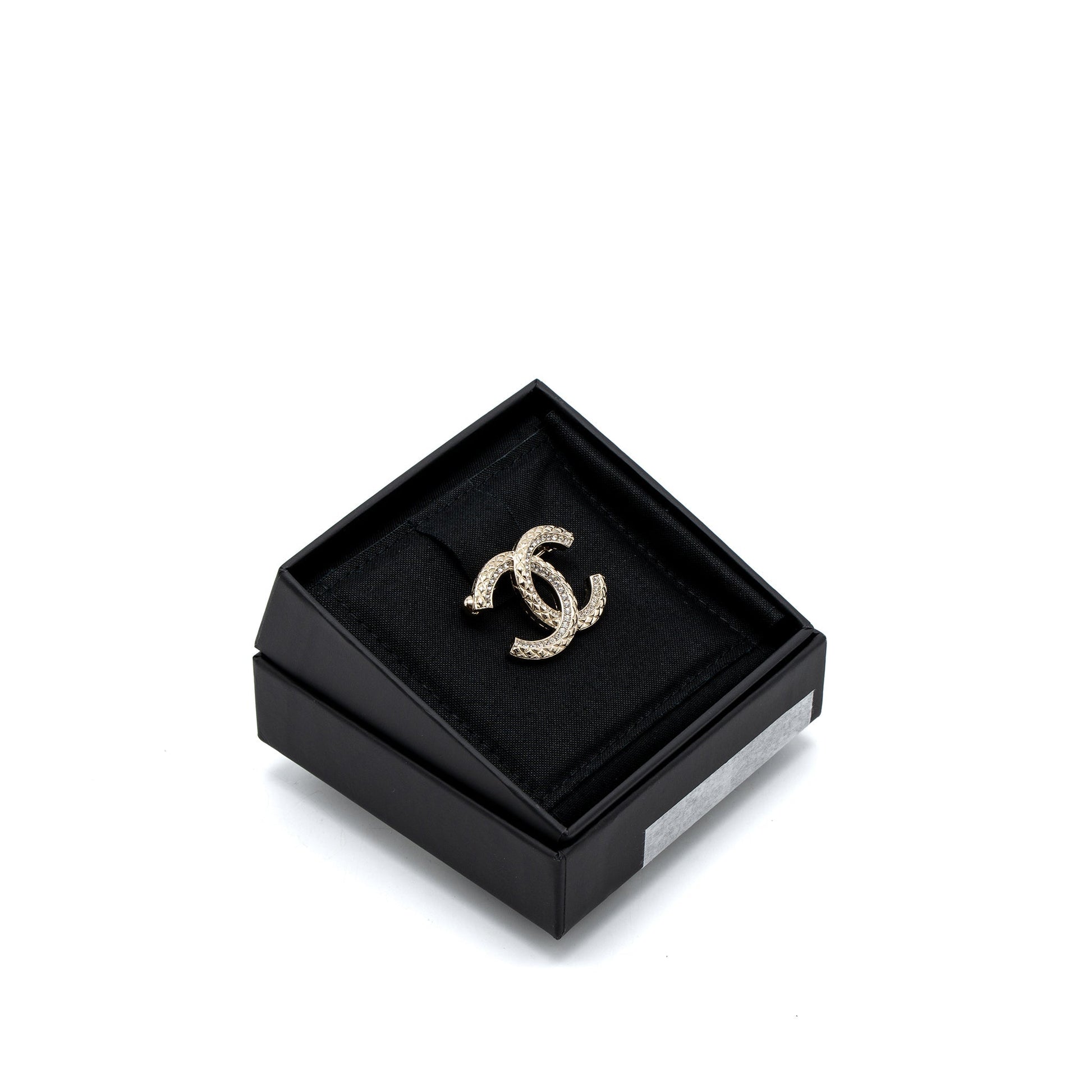 Chanel Detailed CC Logo Brooch Crystal Light Gold Handbag