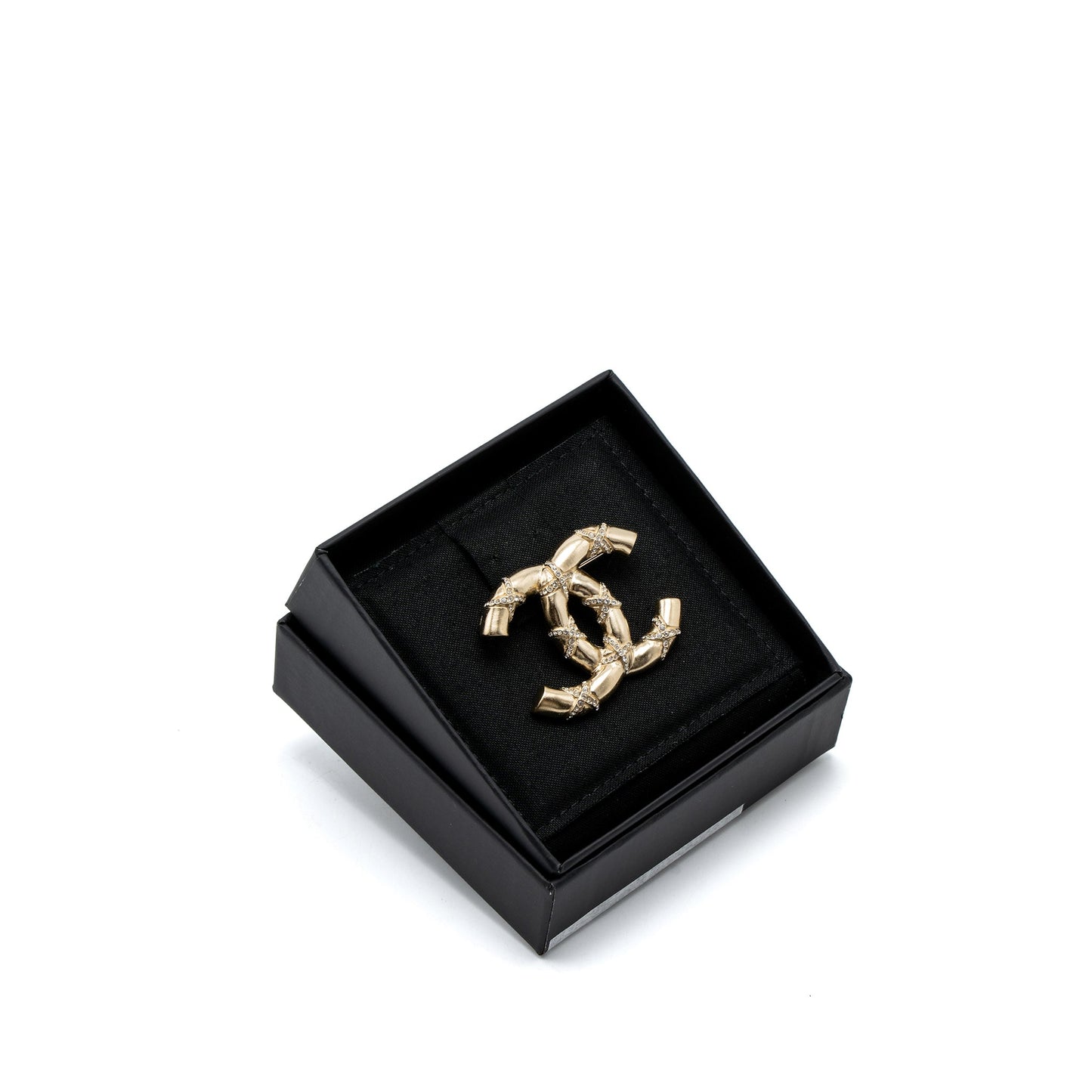 Chanel CC Logo Brooch Crystal Brushed Light Gold Handbag