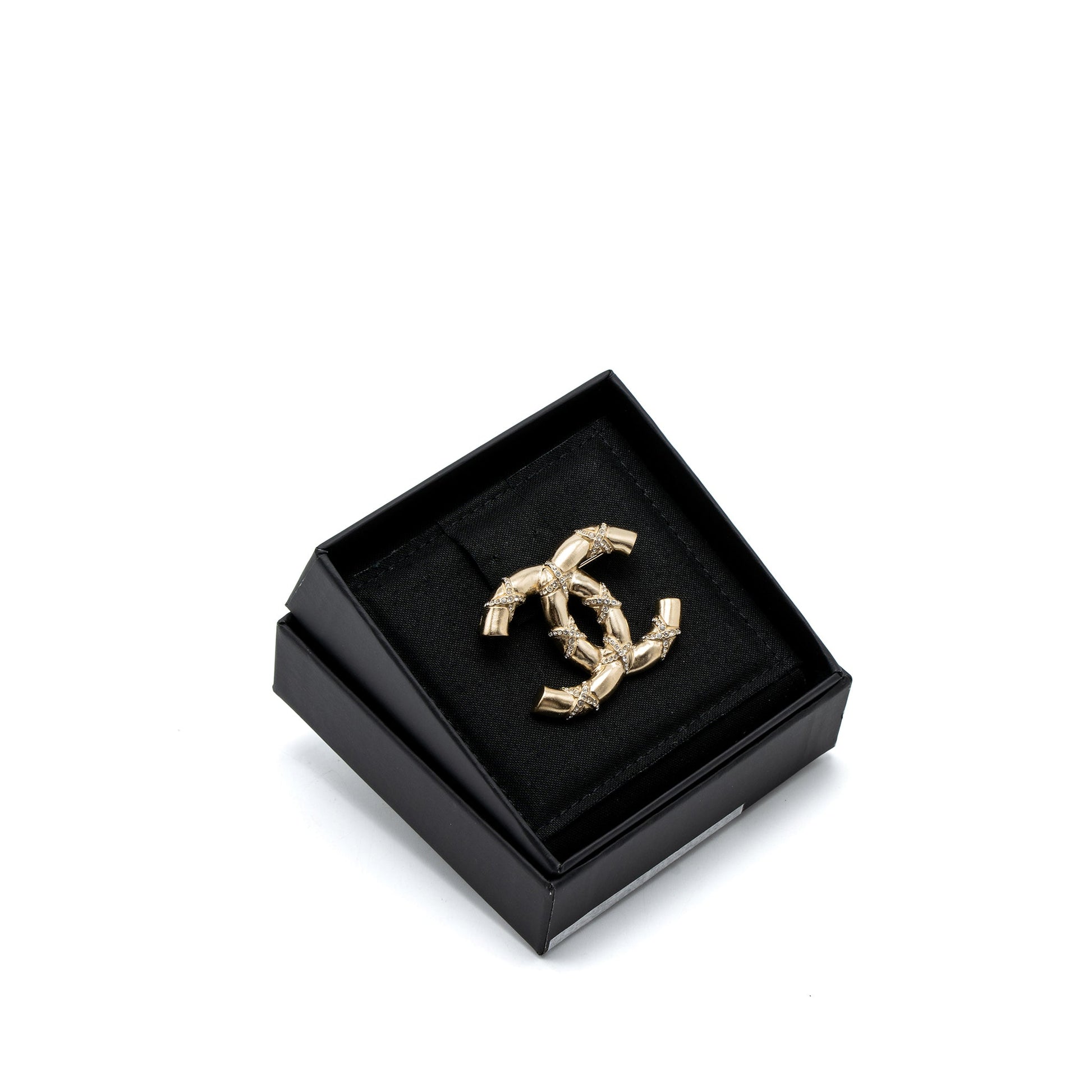 Chanel CC Logo Brooch Crystal Brushed Light Gold Handbag