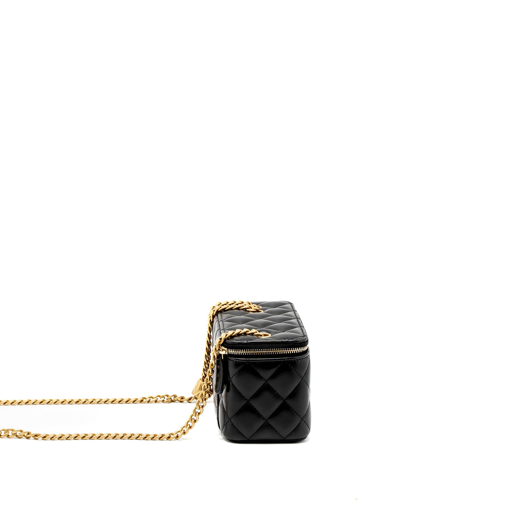Chanel 22K Pillar Adjustable Long Vanity Lambskin Black Gold Handbag Brushed Ghwmicrochip