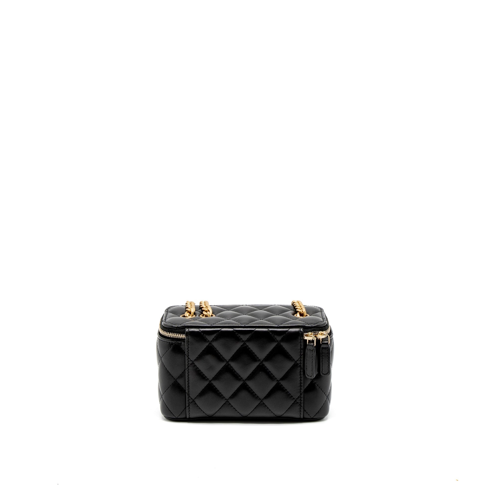 Chanel 22K Pillar Adjustable Long Vanity Lambskin Black Gold Handbag Brushed Ghwmicrochip