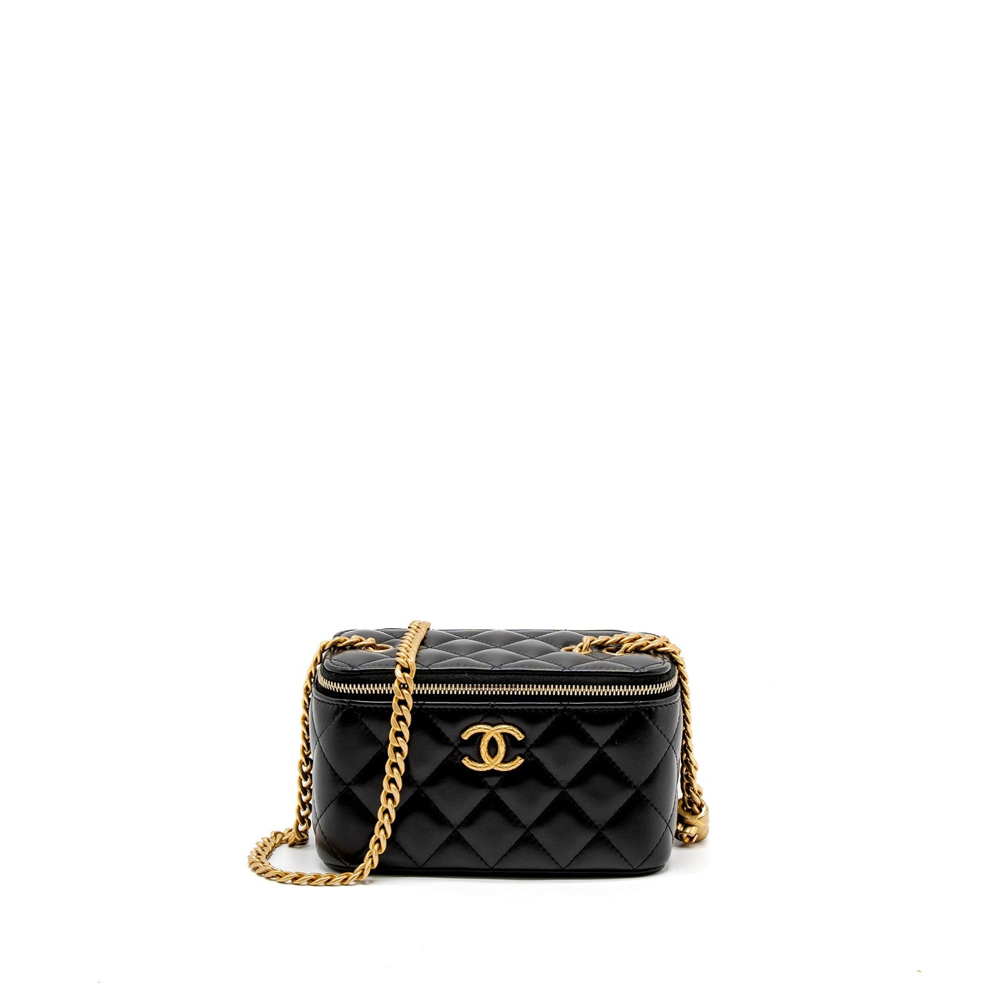 Chanel 22K Pillar Adjustable Long Vanity Lambskin Black Gold Handbag Brushed Ghwmicrochip
