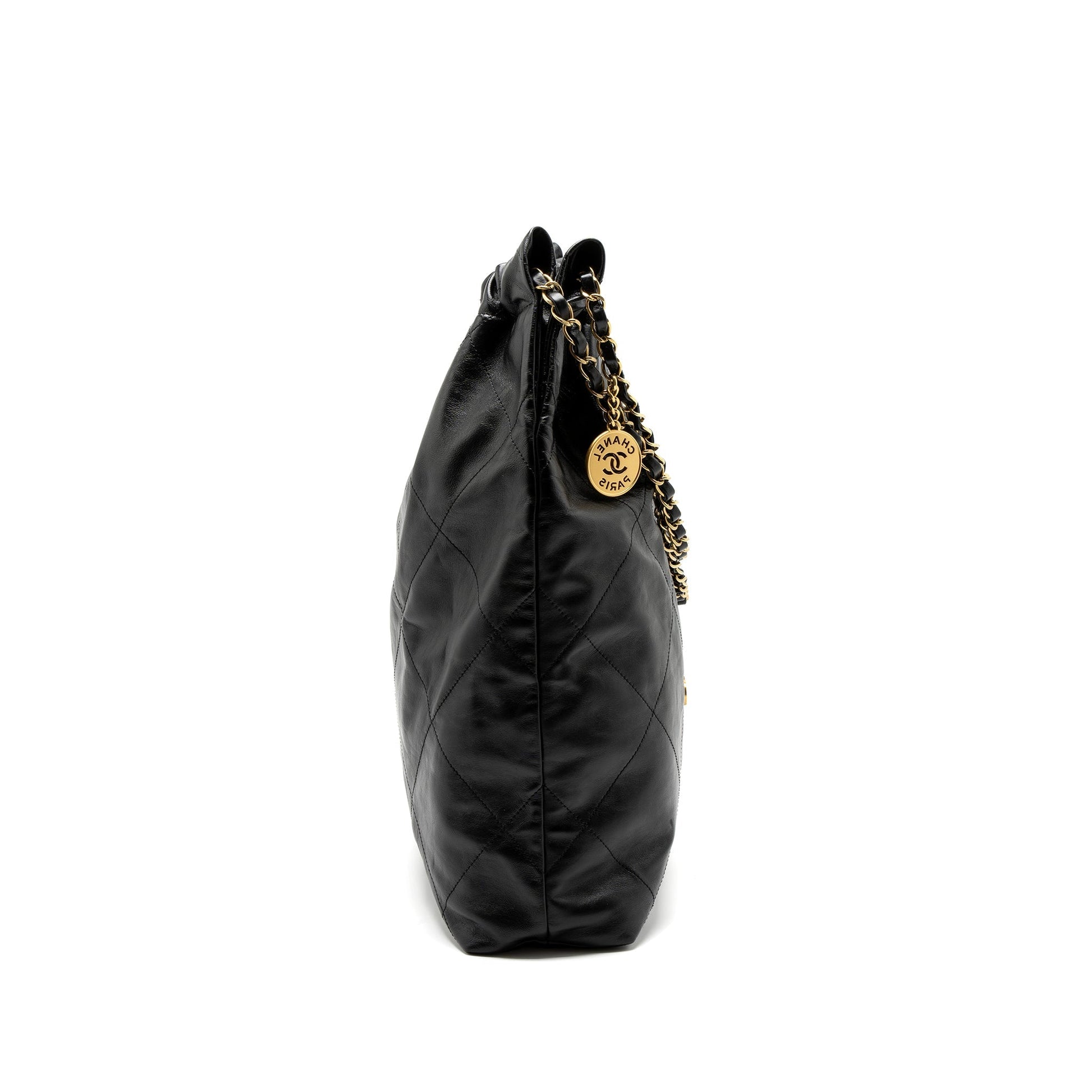 Chanel 22 Shiny Calfskin GHW Microchip Black Handbag 4