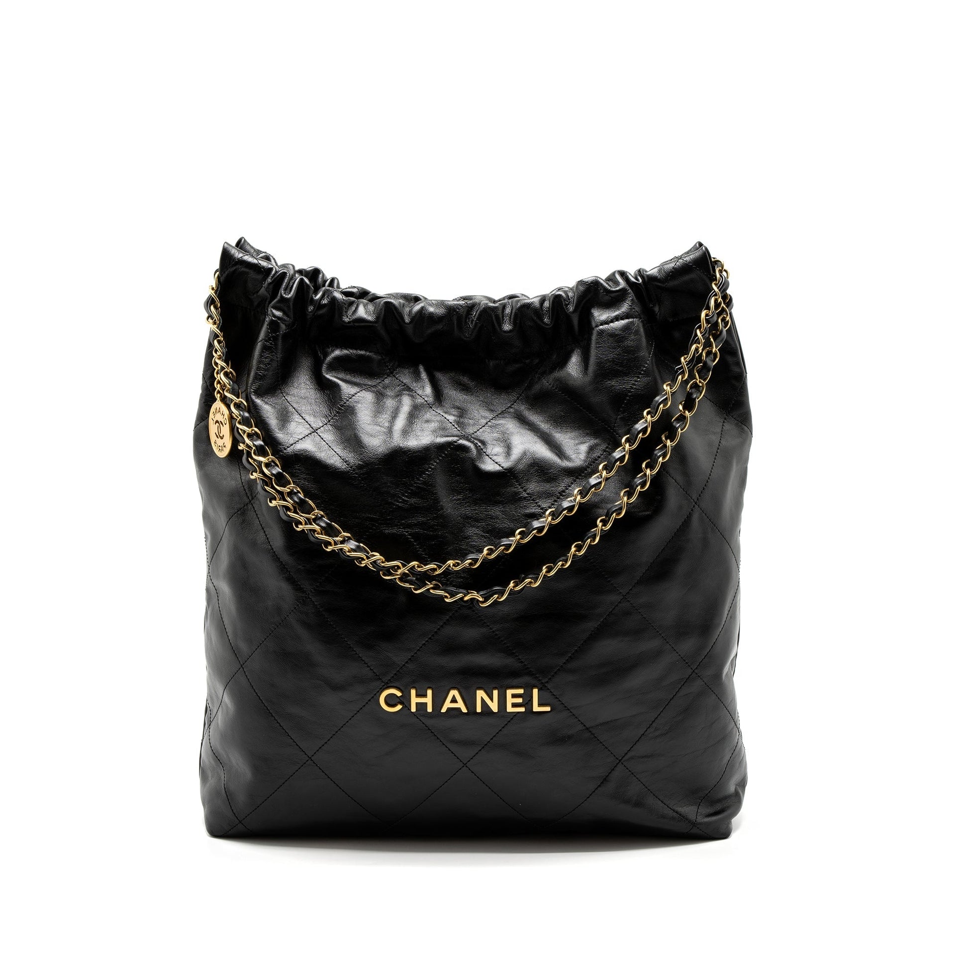 Chanel 22 Shiny Calfskin GHW Microchip Black Handbag 4