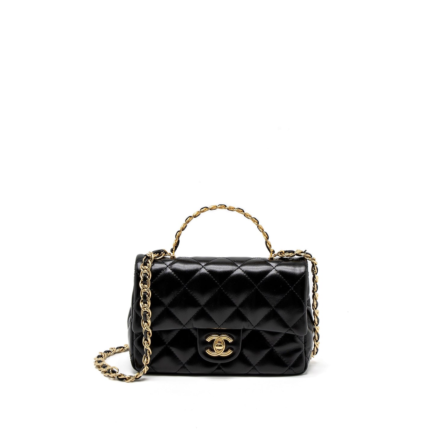 Chanel 23S Detail Top Handle Rectangular Flap Black Shoulder Bag