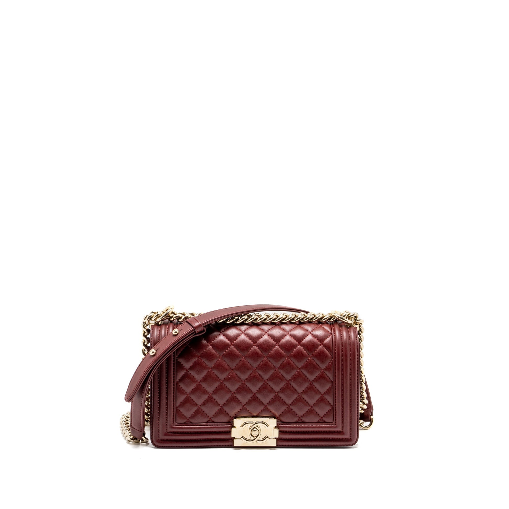 Chanel Boy Lambskin Dark LGHW Red Handbag