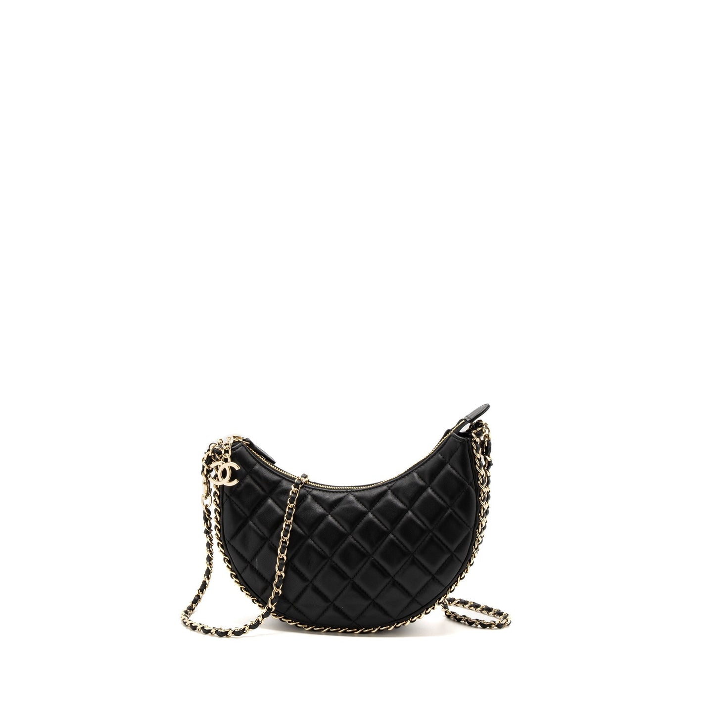 Chanel moon Hobo Lambskin LGHW Microchip Black Small Shoulder Bag Black Lghwmicrochip