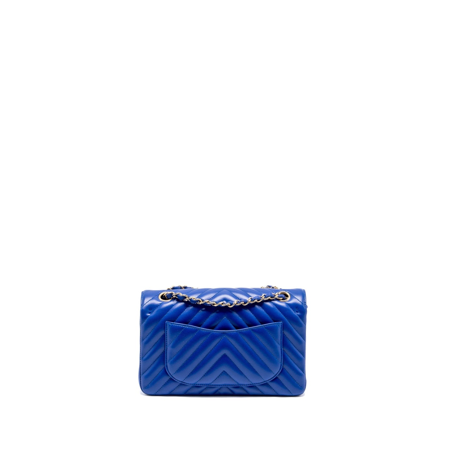 Chanel classic double flap chevron lambskin LGHW Blue Small Shoulder Bag