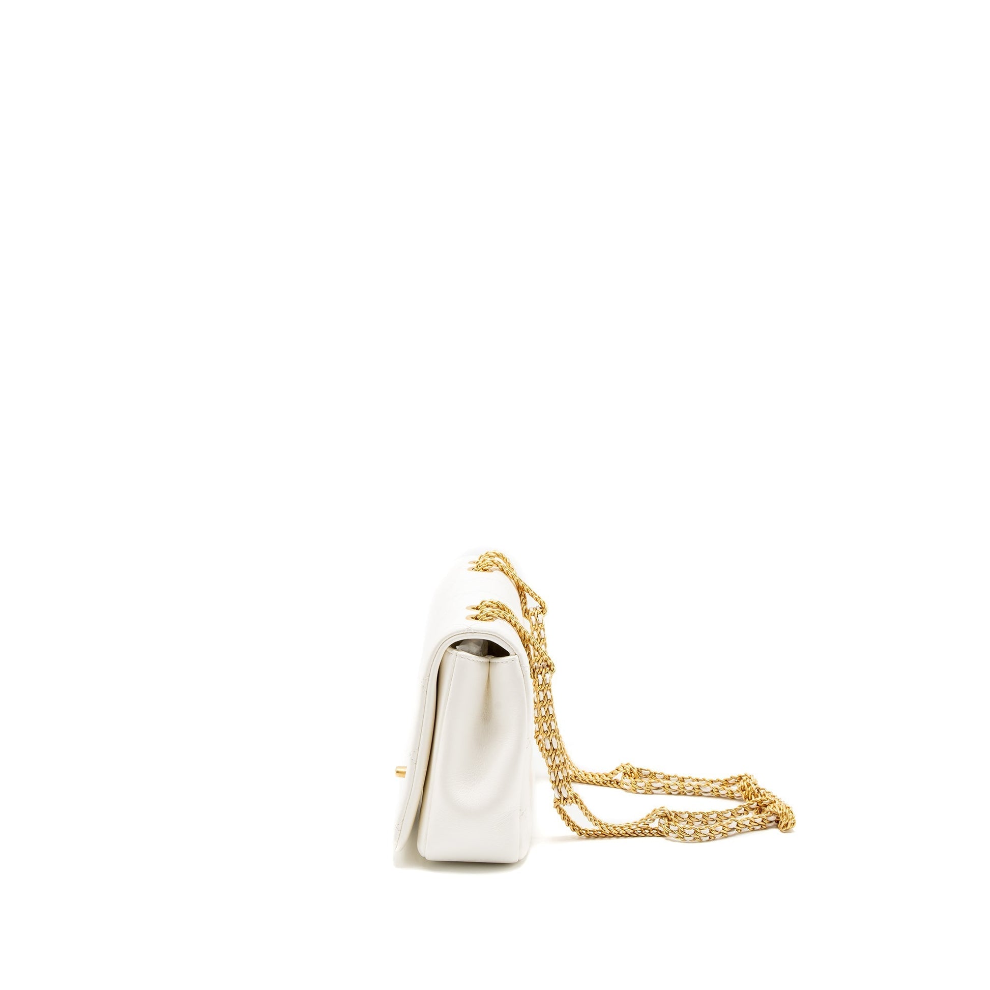 Chanel Flap Detailed CC Logo Calfskin Brushed White Shoulder Bag