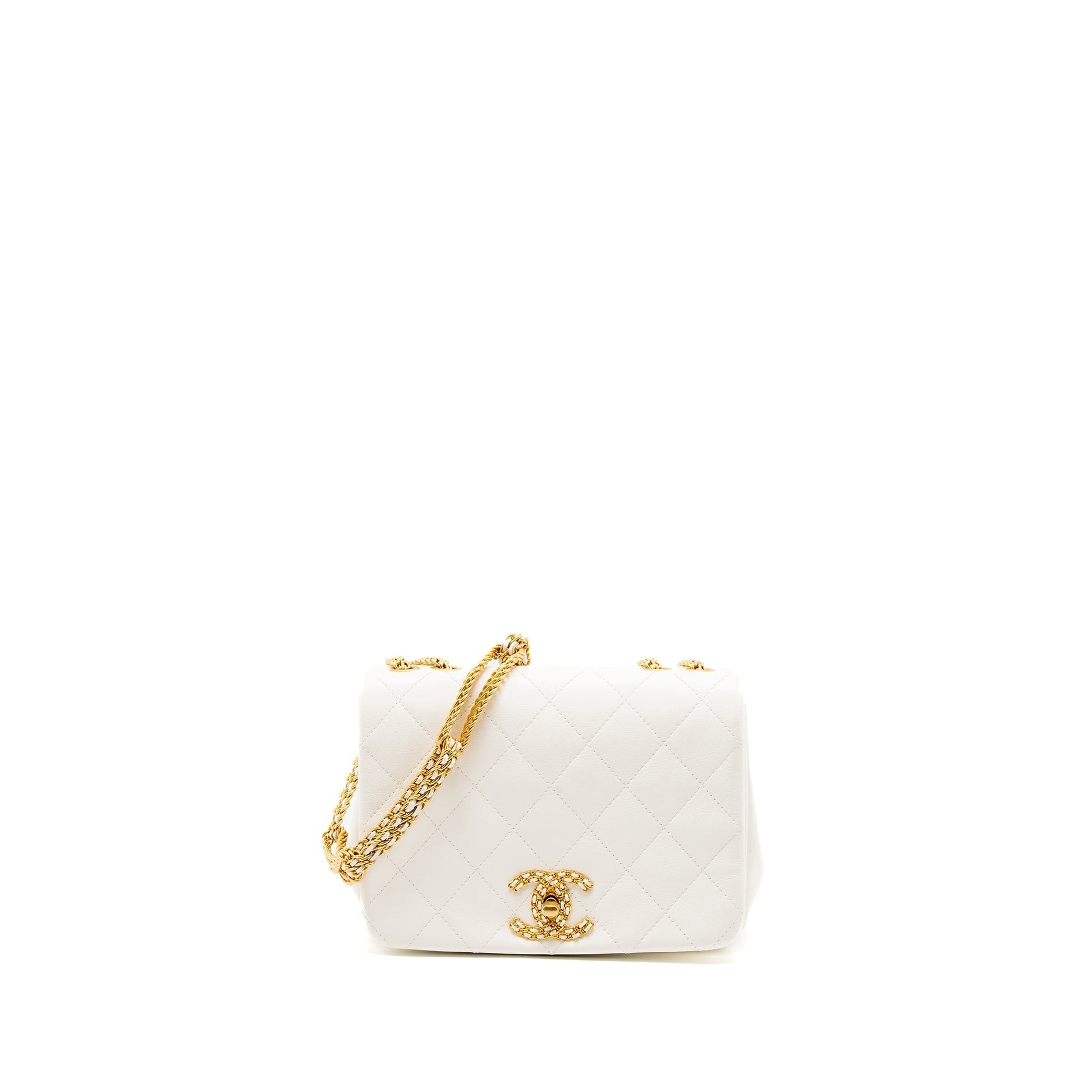 Chanel Flap Detailed CC Logo Calfskin Brushed White Shoulder Bag