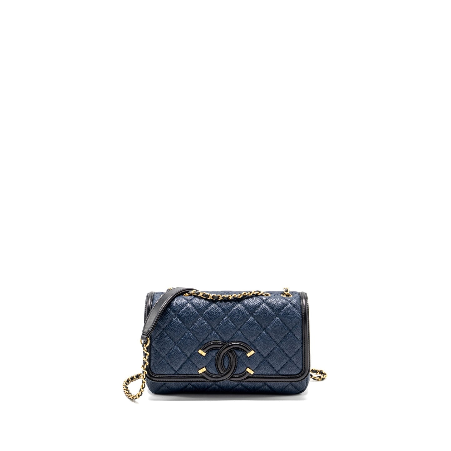 Chanel Filigree flap Caviar Navy GHW Black Shoulder Bag