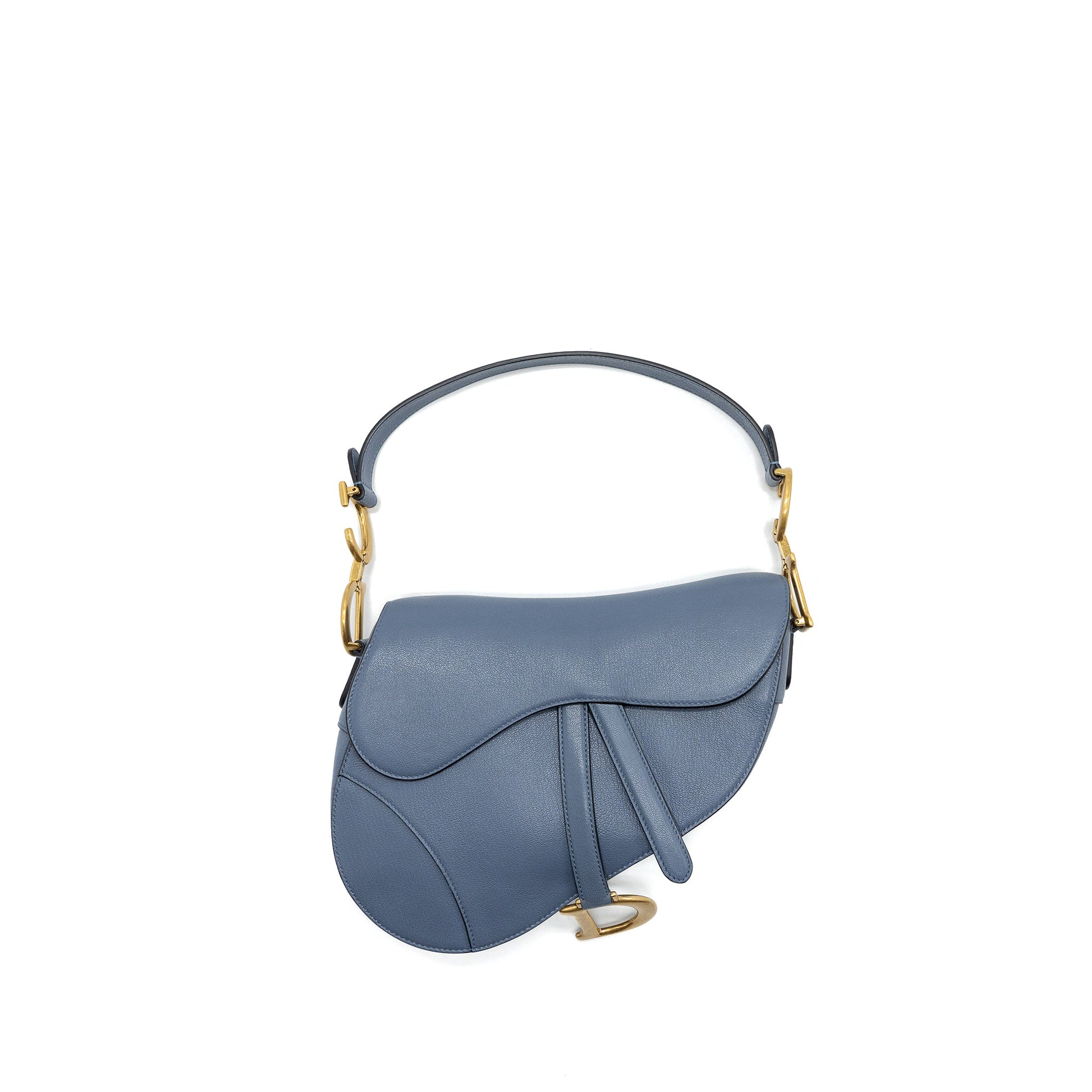 Dior Saddle Purse Goat Skin Light Handbag Blue Medium Travel Bag