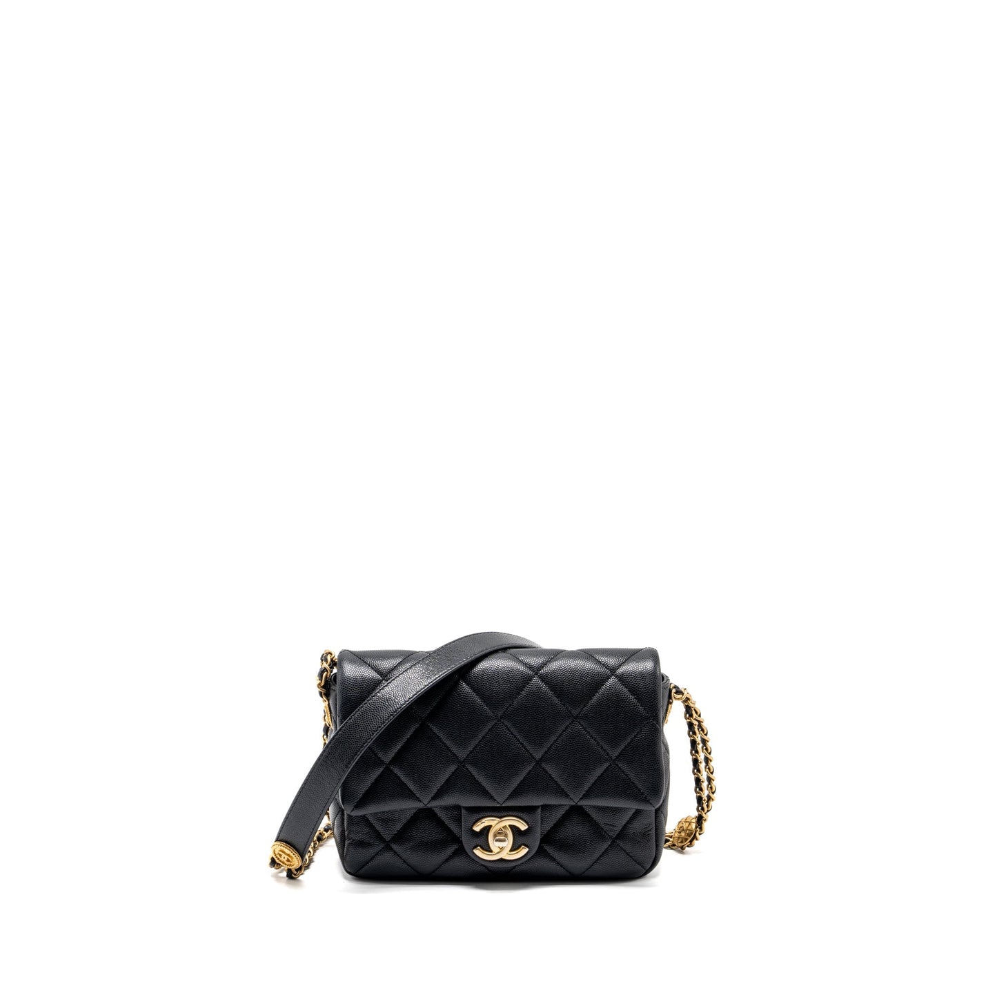 Chanel Twist your button quilted flap caviar Black Shoulder Bag