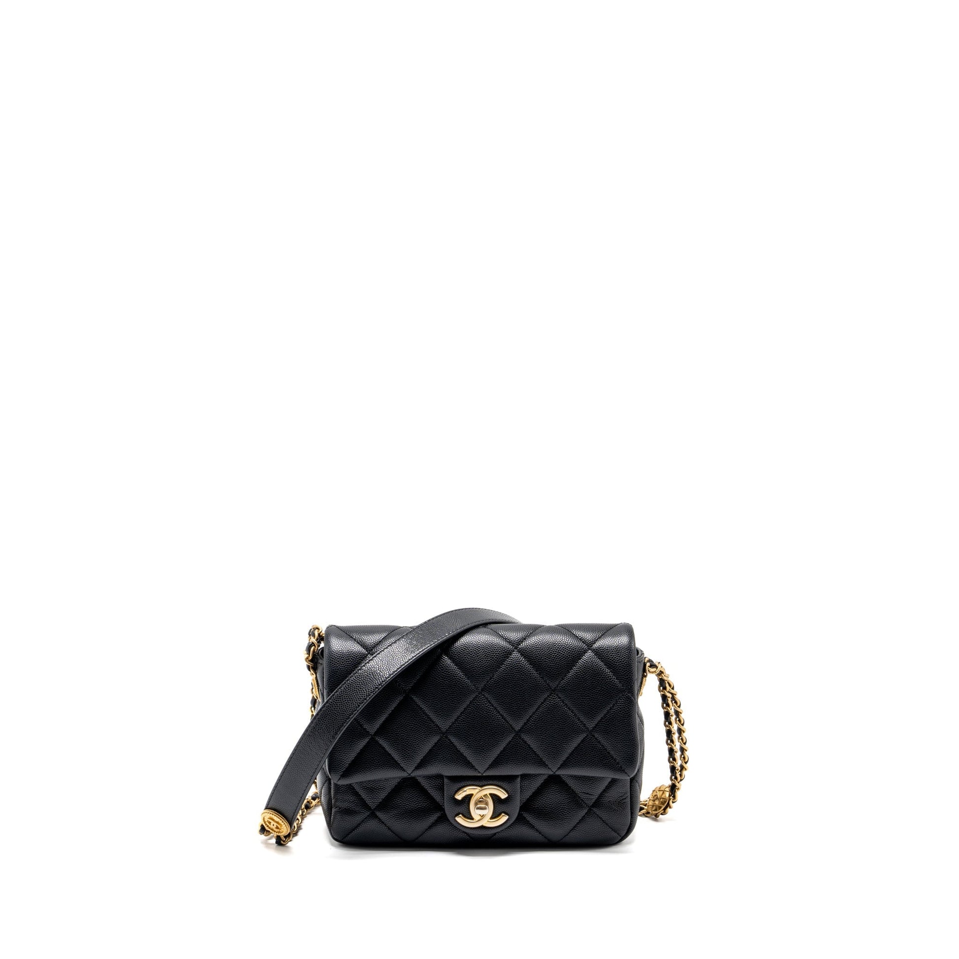 Chanel Twist your button quilted flap caviar Black Shoulder Bag