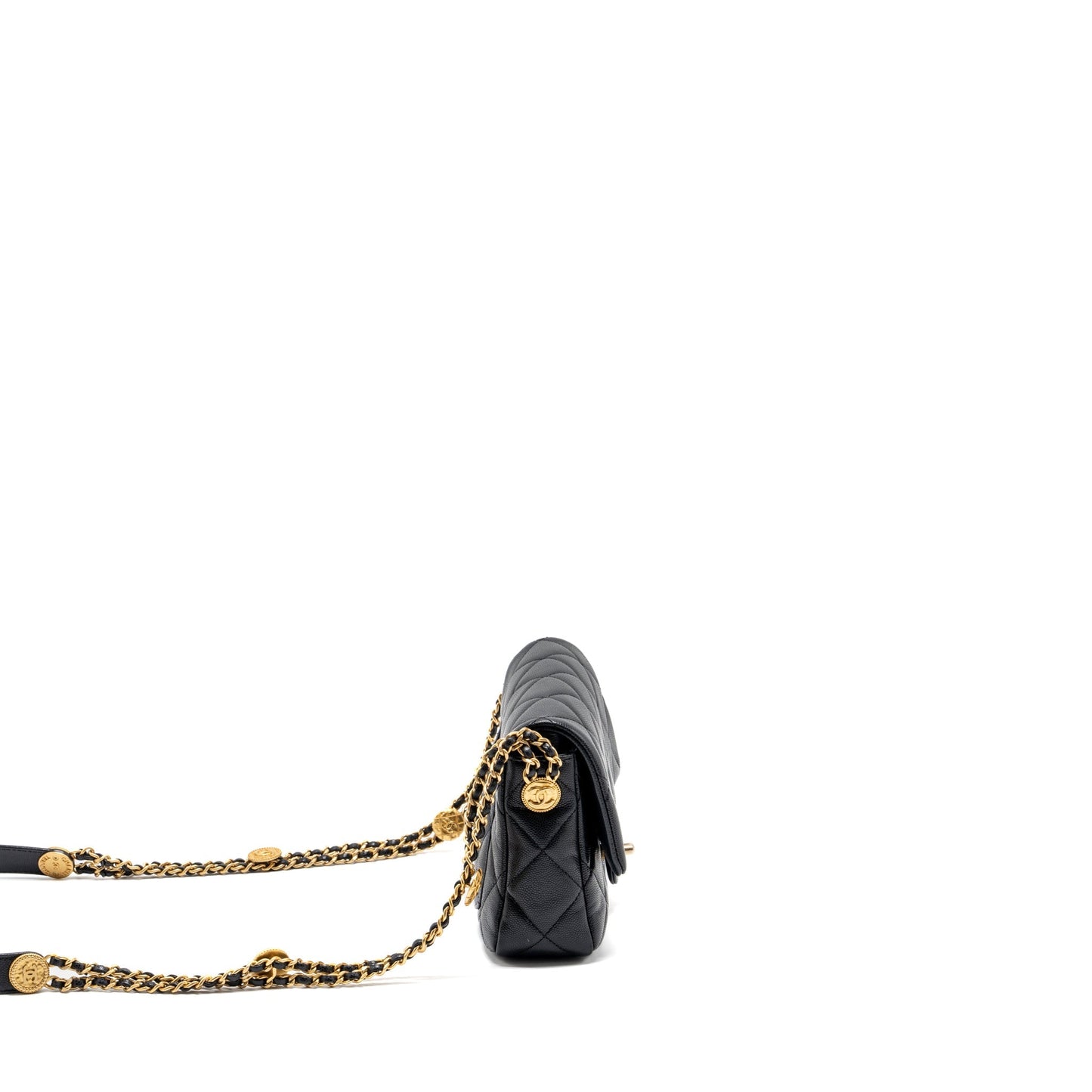 Chanel Twist your button quilted flap caviar Black Shoulder Bag