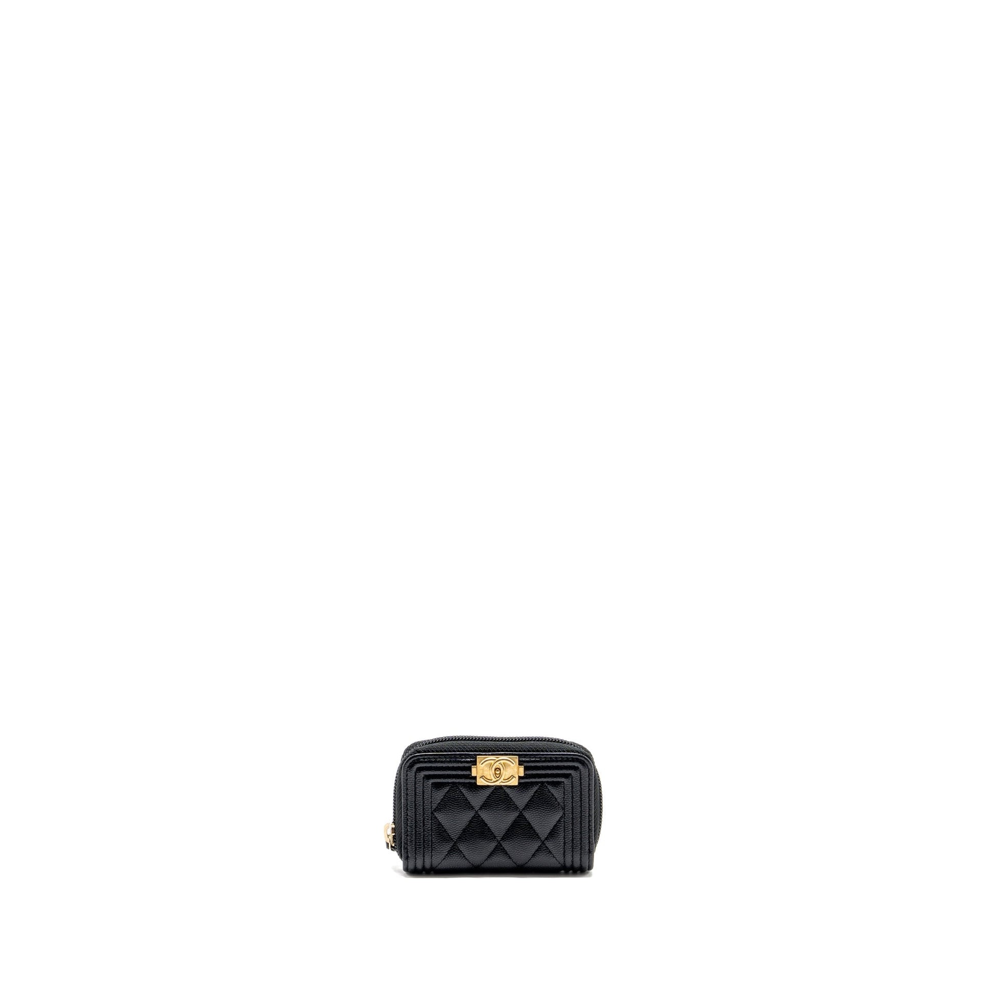 Chanel boy zip card holder caviar GHW Black Wallet Case