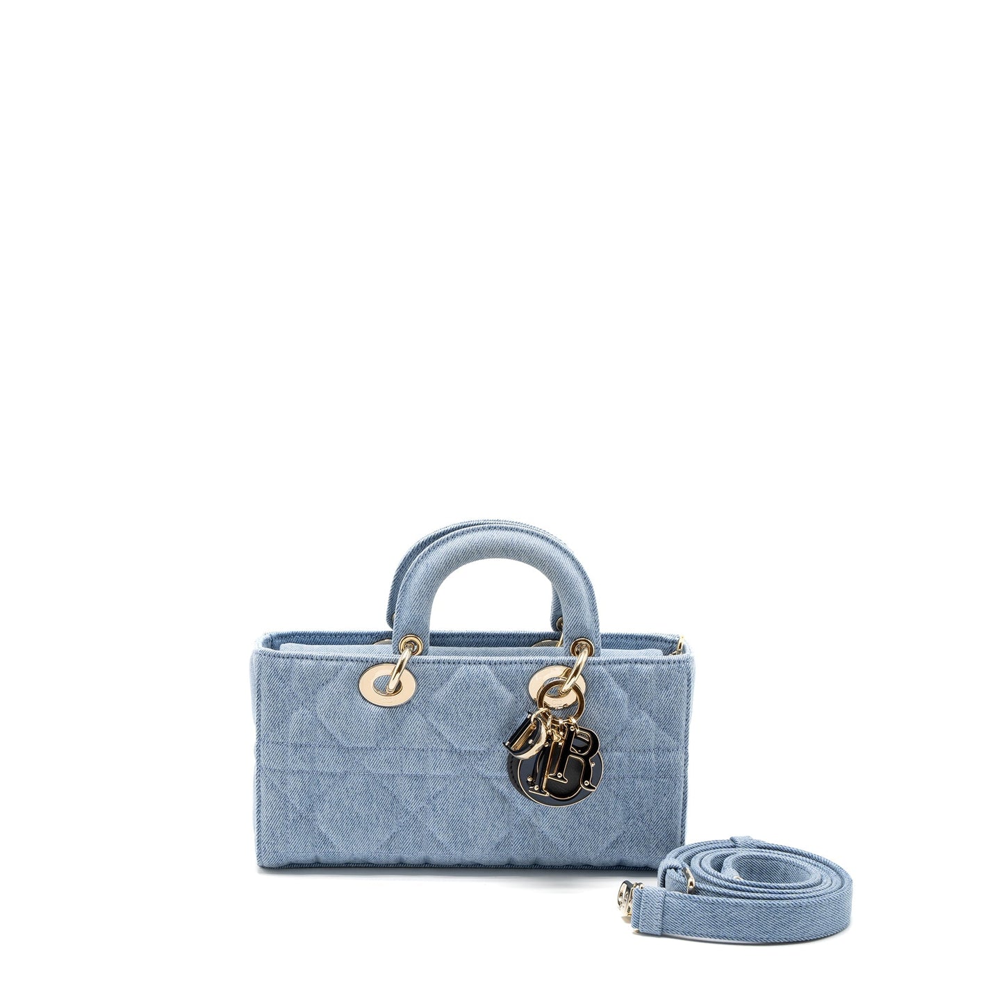 Dior Lady D Joy Purse Macrocannage Handbag Denim Blue Travel Bag