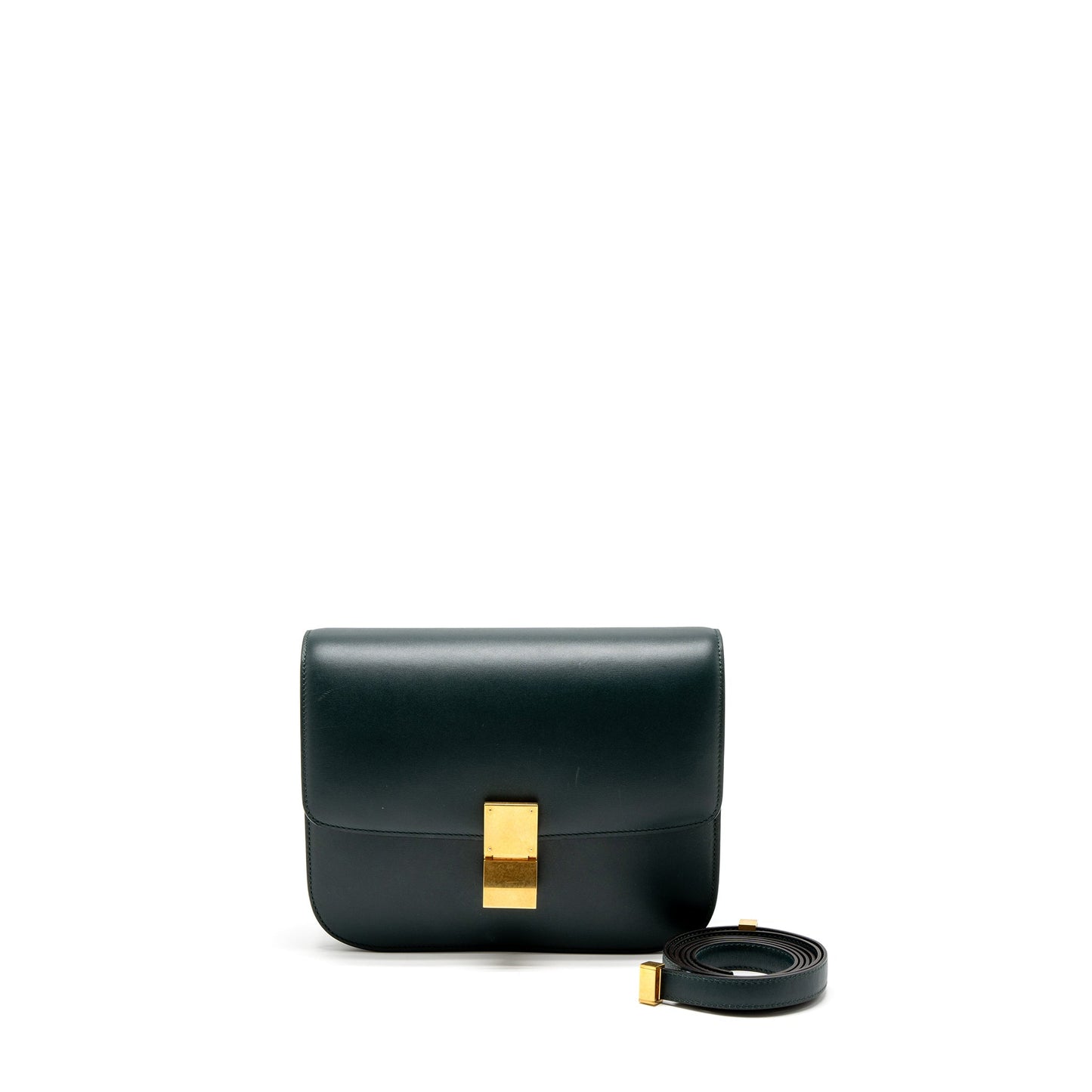 Celine Classic Box Purse Calfskin Brushed Handbag Green Medium Travel Bag
