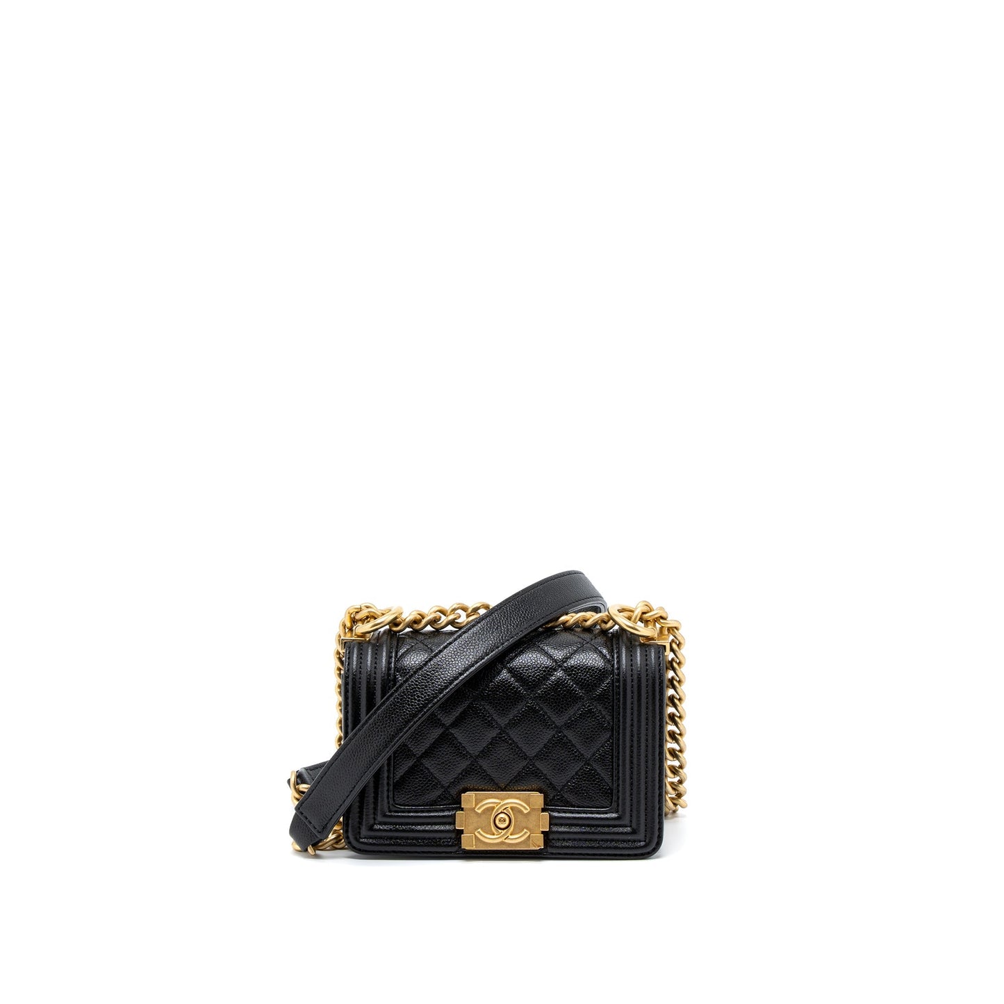 Chanel Super Boy Caviar Brushed GHW Microchip Black Mini Bag