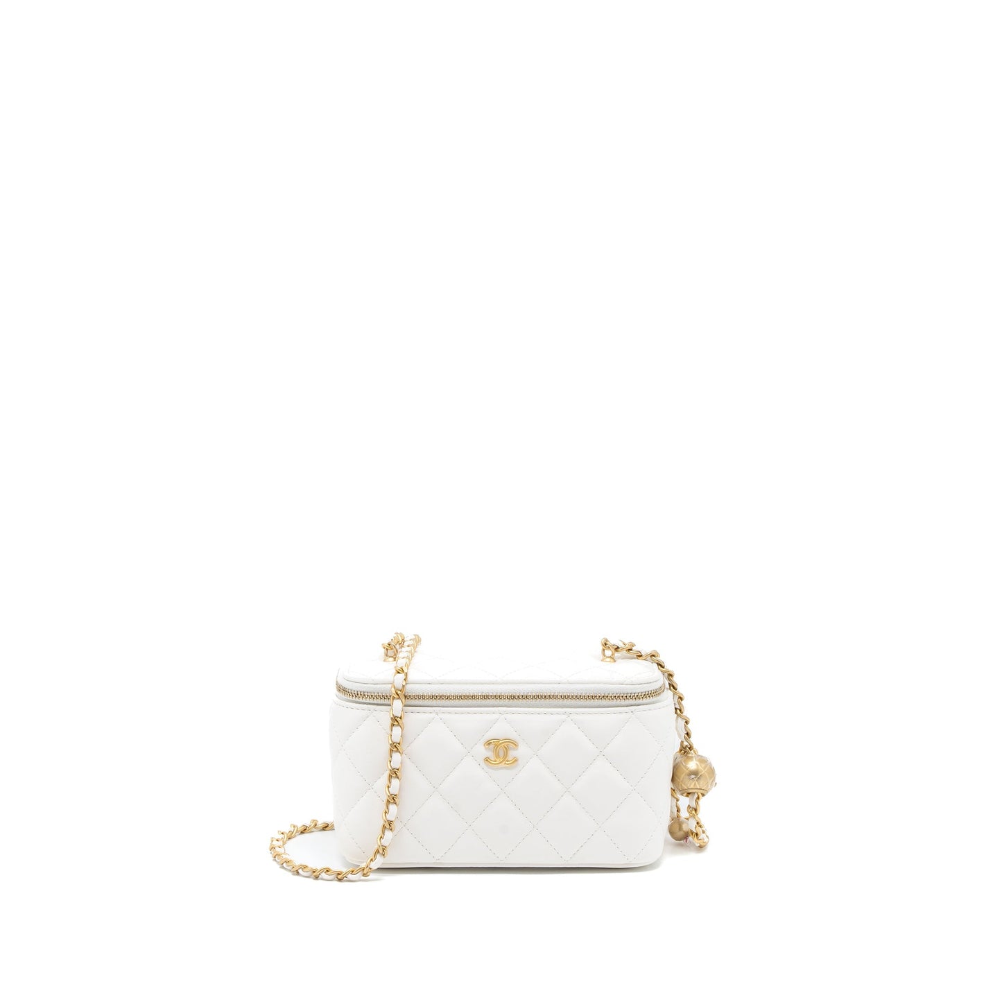 Chanel Pearl Crush Long Vanity Lambskin Brushed White Handbag Ghw Microchip