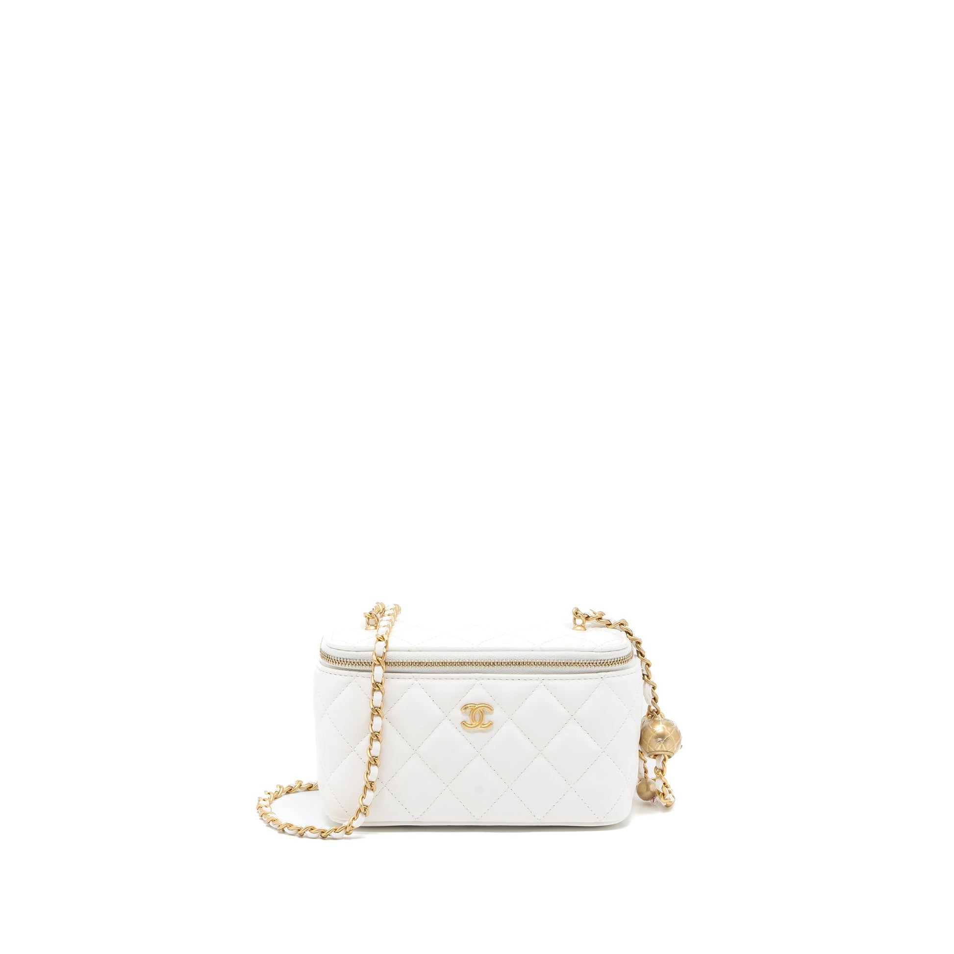 Chanel Pearl Crush Long Vanity Lambskin Brushed White Handbag Ghw Microchip