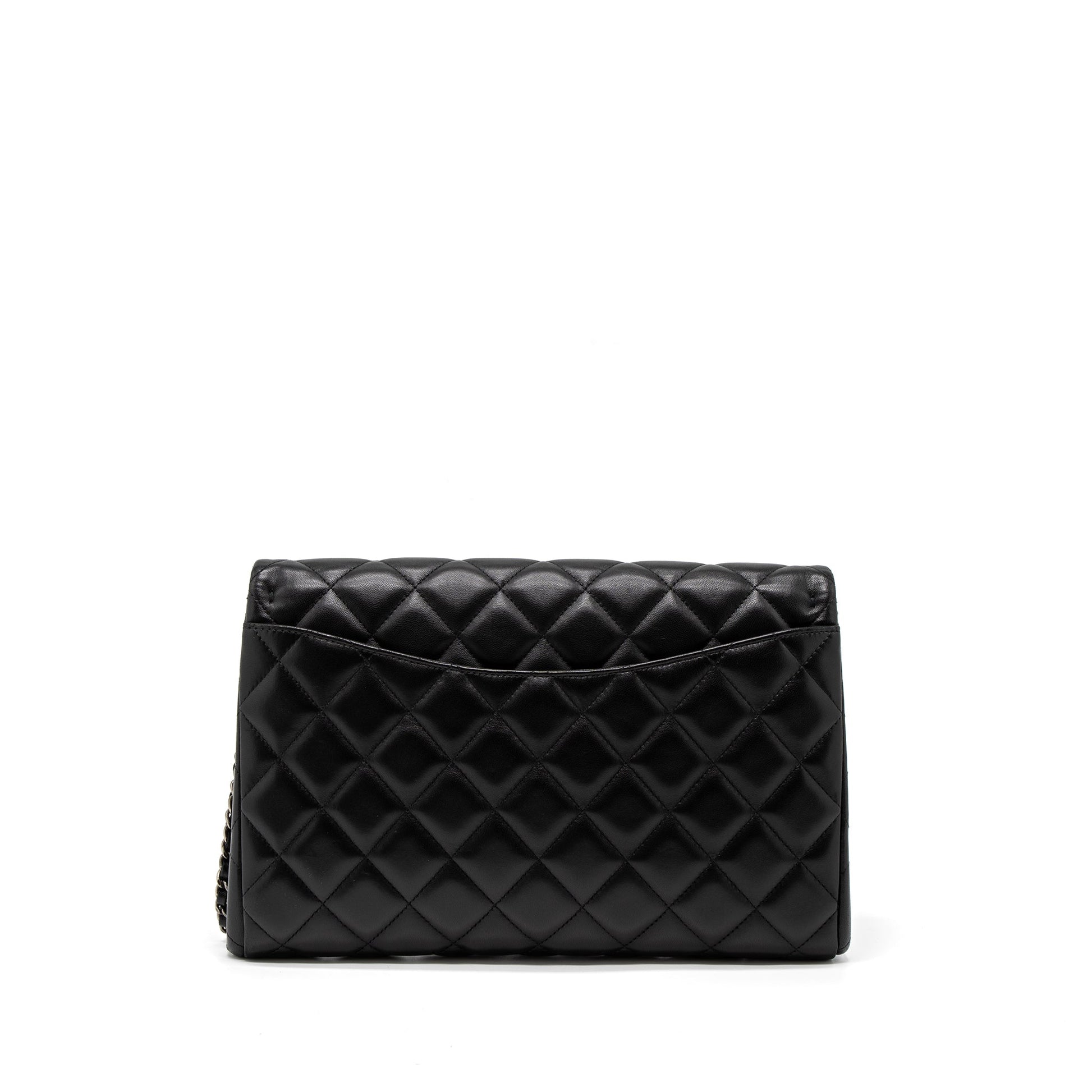 Chanel Timeless Lambskin Ruthenium Hardware Black Clutch Bag