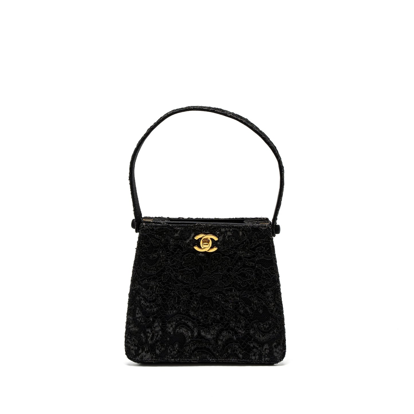 Chanel Double Sided Tumlock Laced Satin GHW Black Handbag