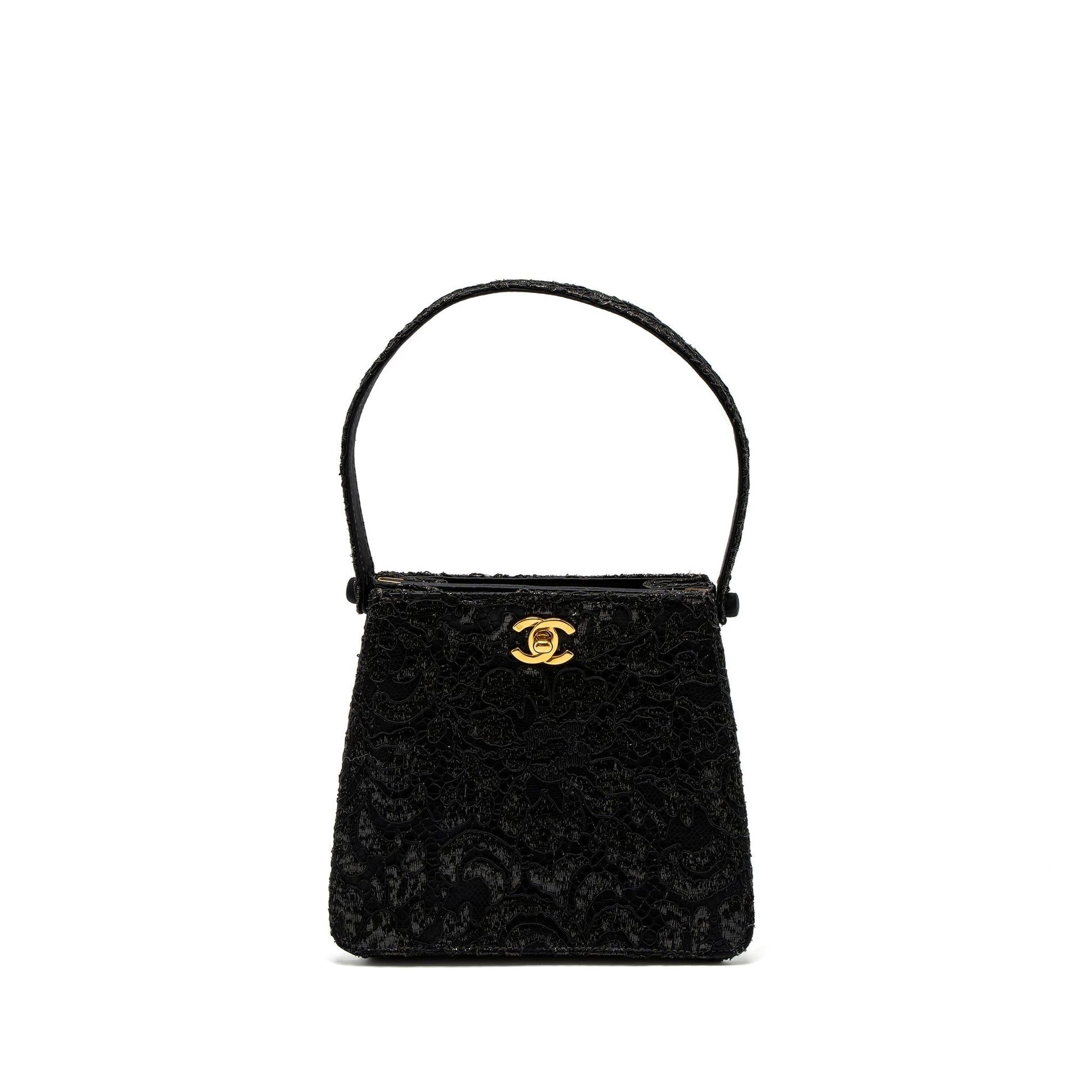 Chanel Double Sided Tumlock Laced Satin GHW Black Handbag