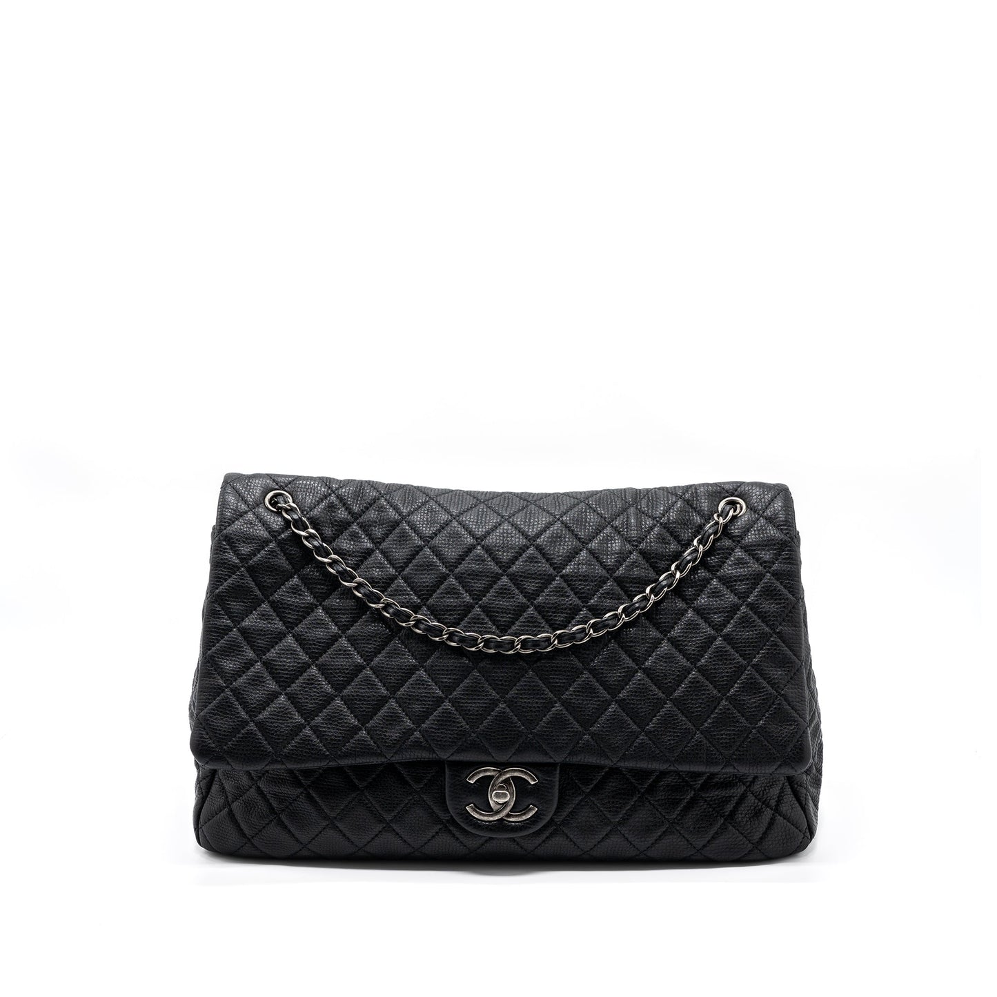 Chanel XXL classic flap calfskin ruthenium hardware Black Travel Bag