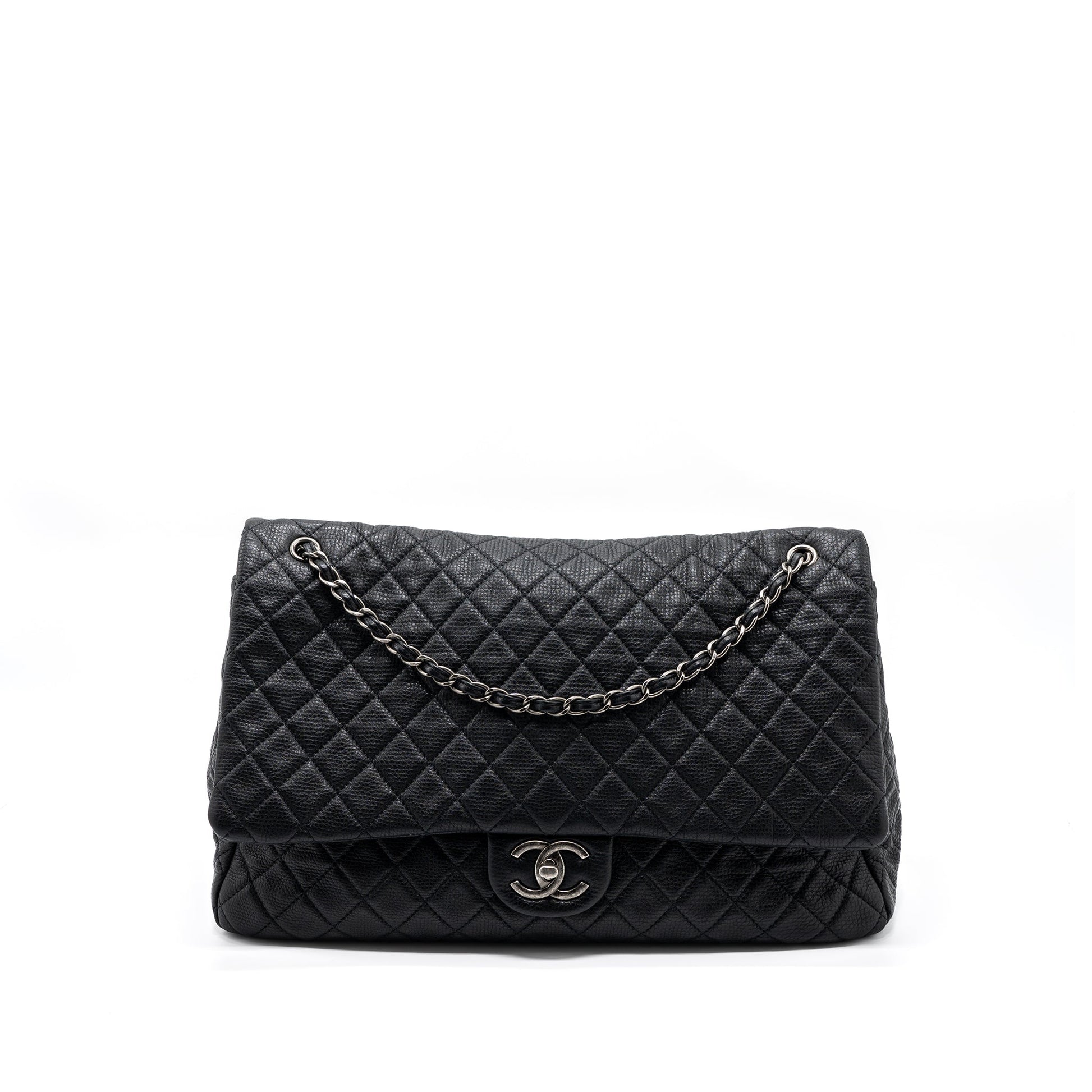 Chanel XXL classic flap calfskin ruthenium hardware Black Travel Bag