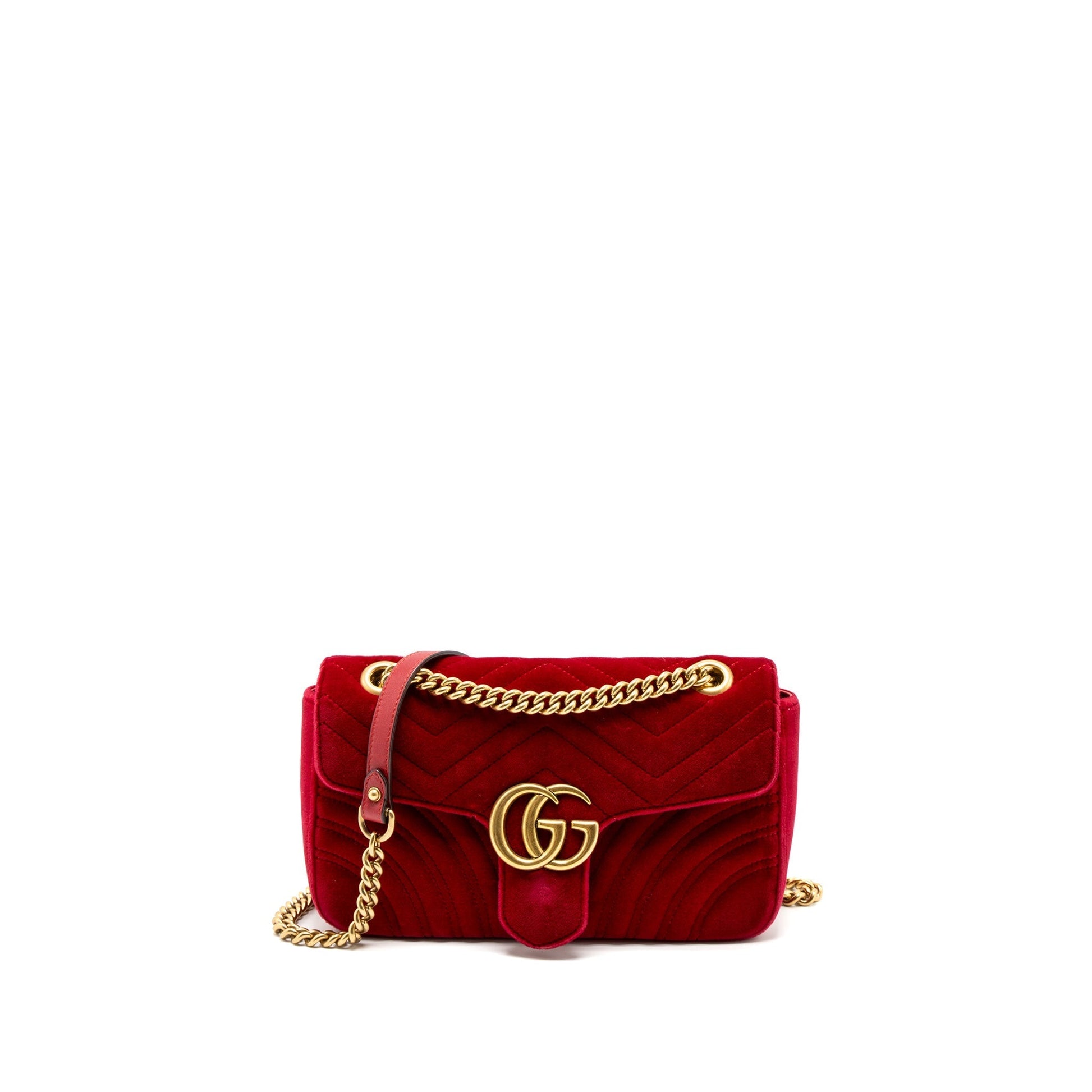 Gucci Marmont Bag Velvet Brushed Red Small Travel Bag