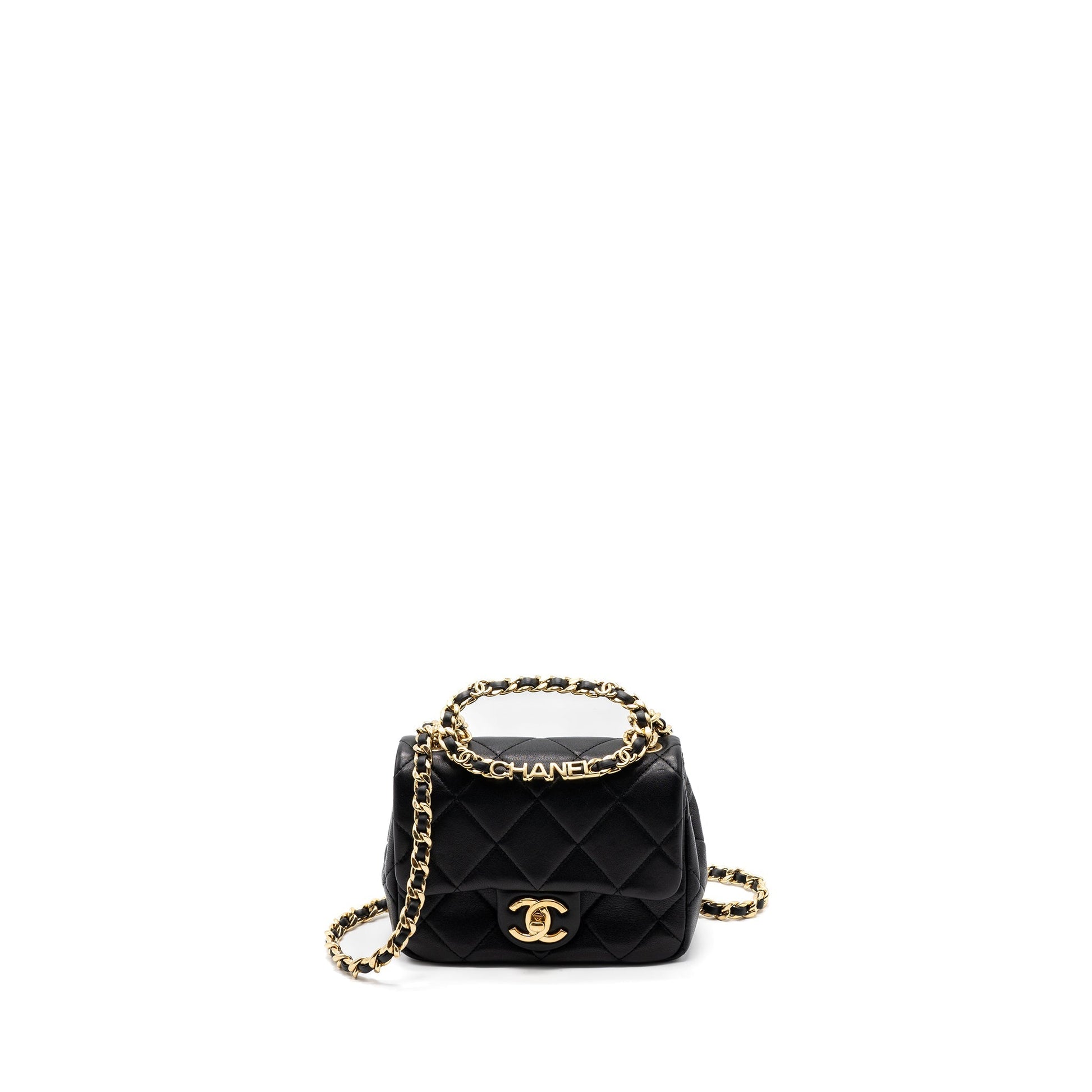 Chanel Round Handle Square Lambskin Brushed GHW Crossbody Bag