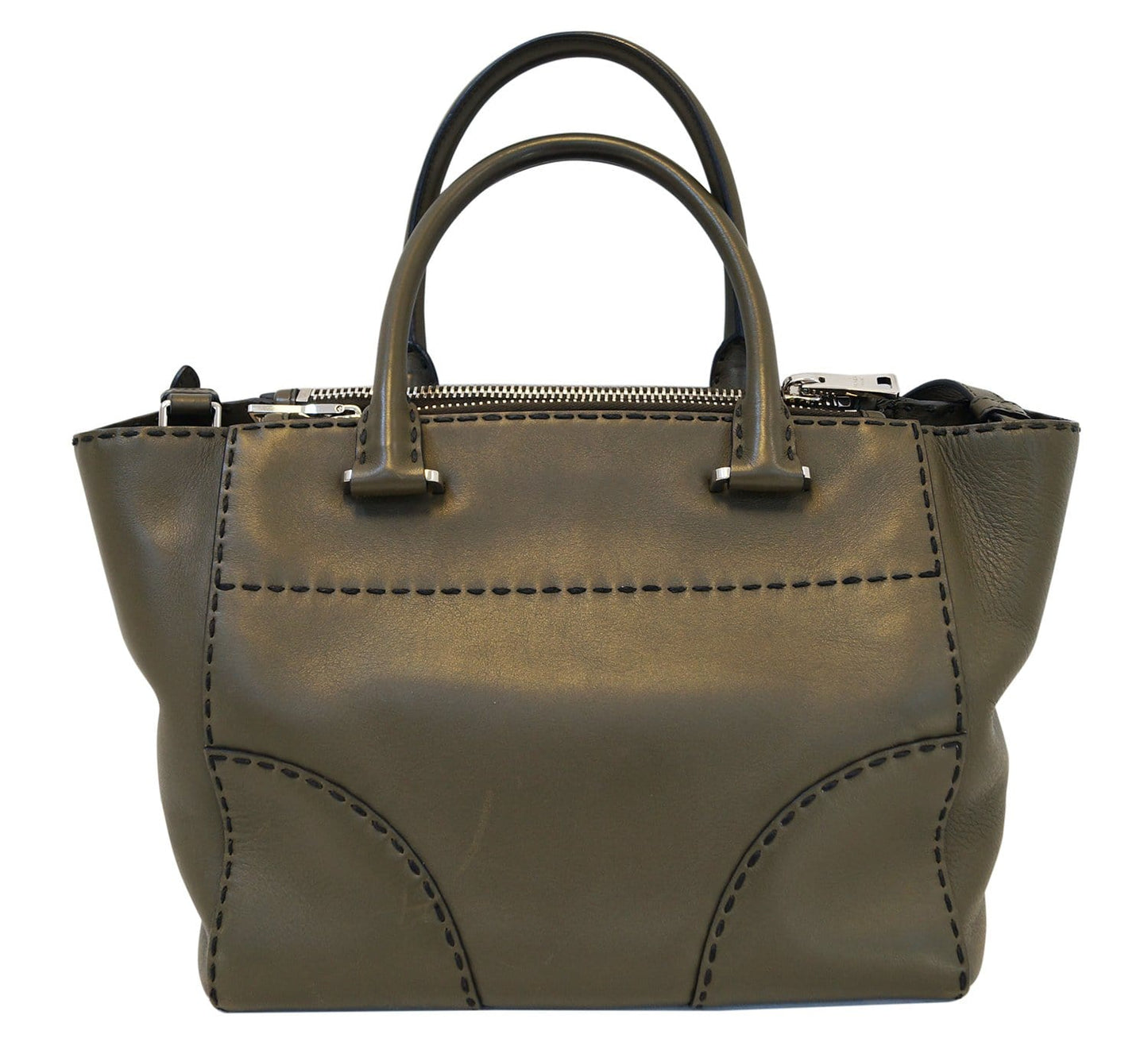 Prada City Calf Topstitched Twin Pocket Tote Bag Leather Calf Leather Medium Shoulder Bag