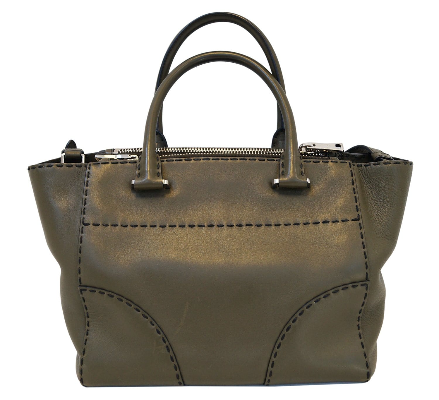 Prada City Calf Topstitched Twin Pocket Tote Bag Leather Calf Leather Medium Shoulder Bag