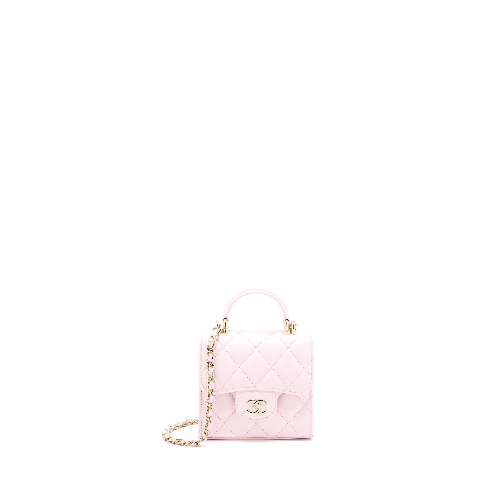 Chanel Top Handle Flap Lambskin Light LGHW Pink Shoulder Bag