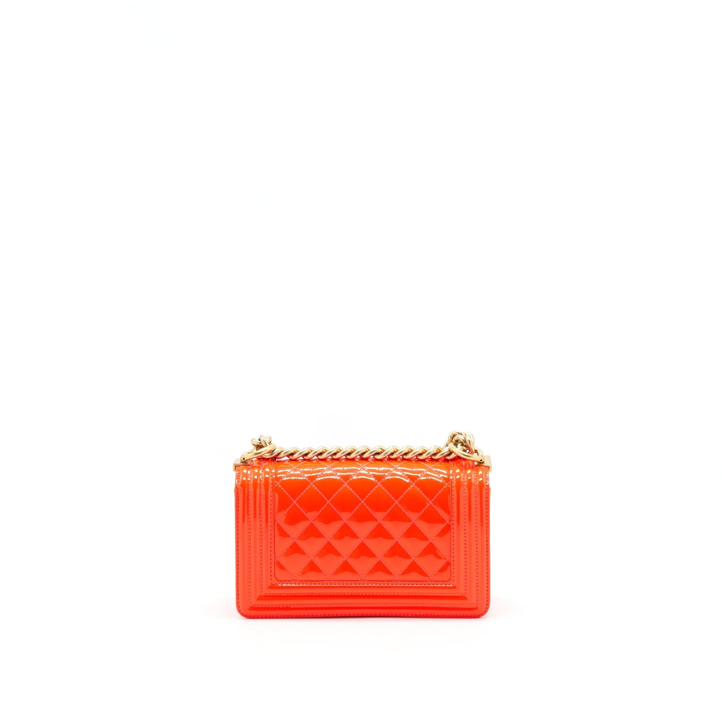 Chanel Boy patent Bright GHW Pink Orange Small Leather Handbag