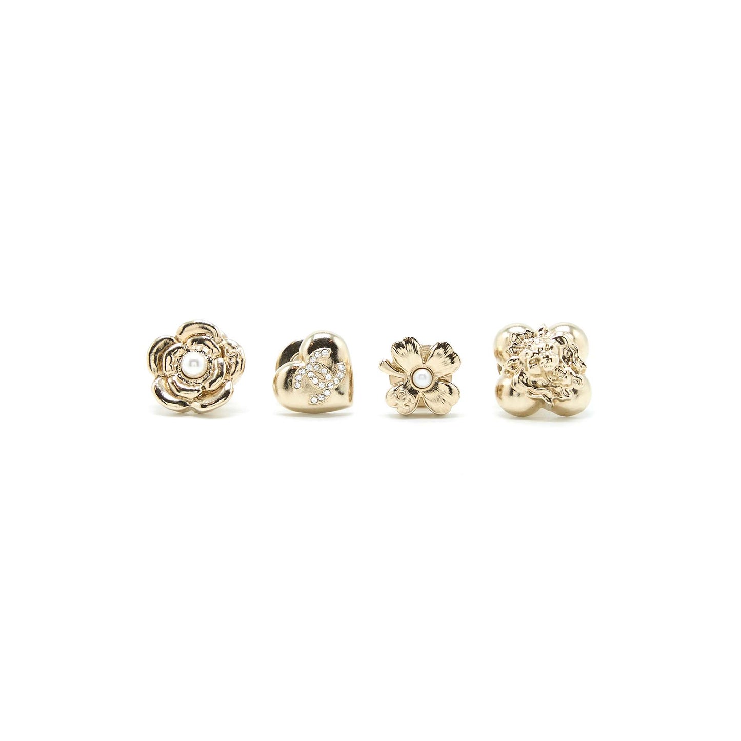 Chanel 4 Pins Brooch Crystal Pearl Light Gold Handbag