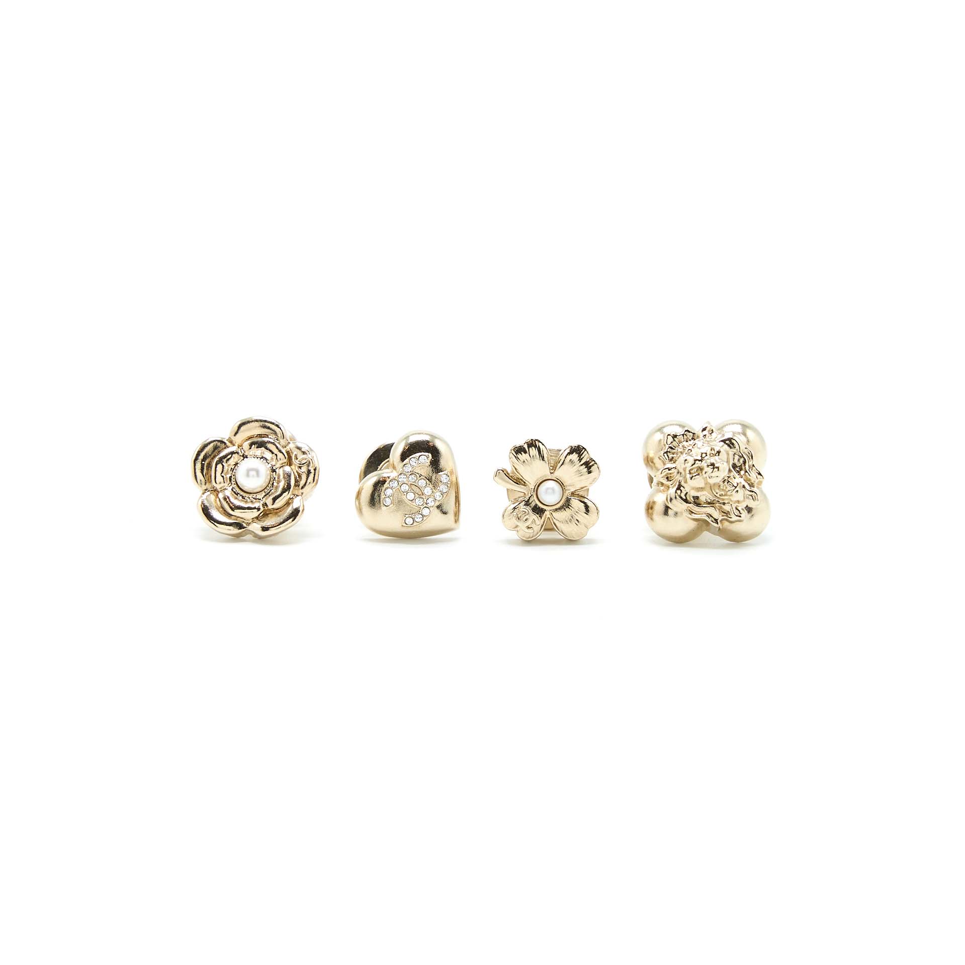 Chanel 4 Pins Brooch Crystal Pearl Light Gold Handbag
