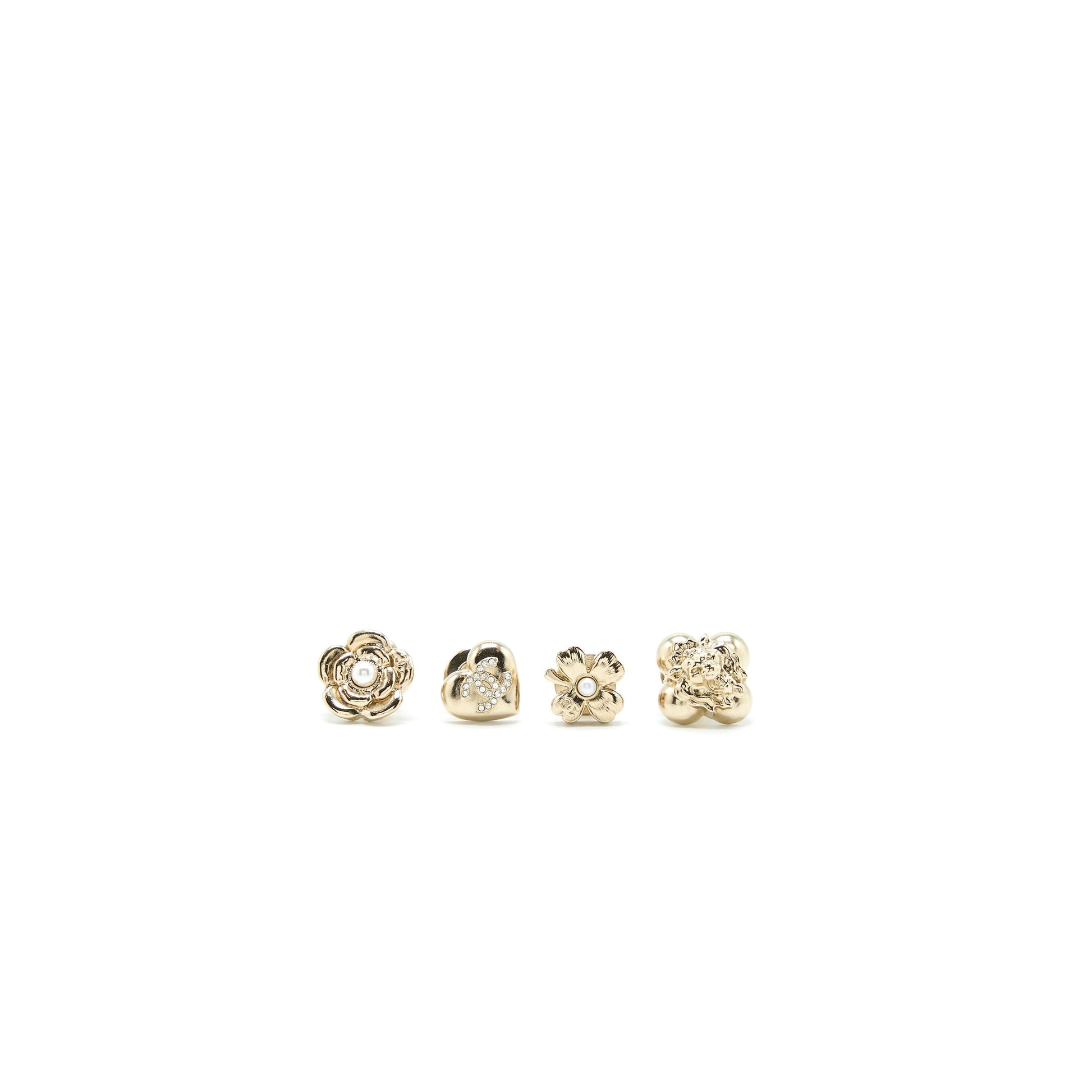 Chanel 4 Pins Brooch Crystal Pearl Light Gold Handbag