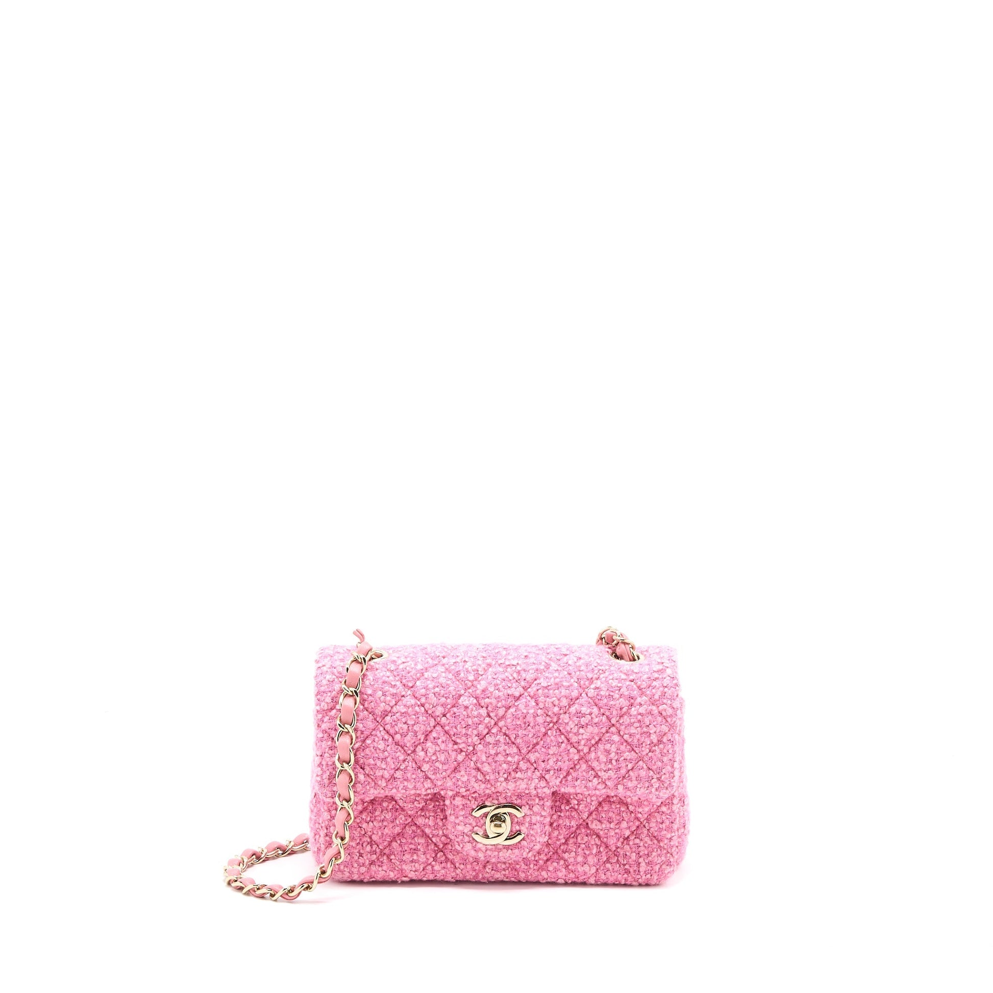 Chanel Rectangular Flap Tweed LGHW Microchip Pink Shoulder Bag